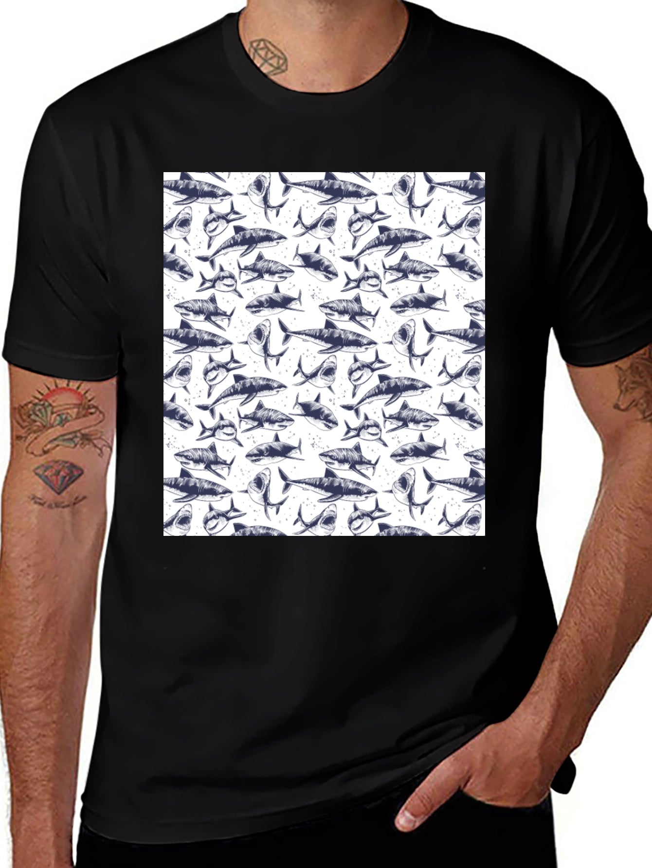 Shark Pattern T-Shirt - Unique Graphic Tee