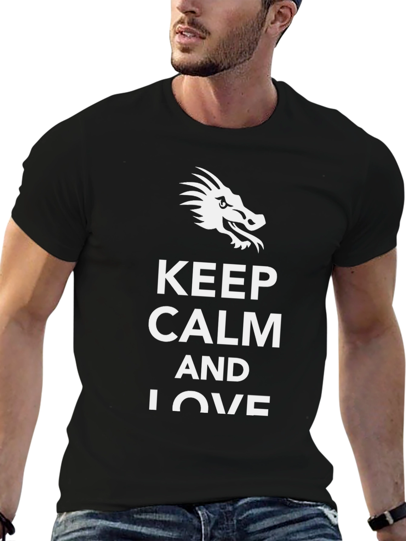 Keep Calm Dragon Love T-Shirt - Mens Black Tee