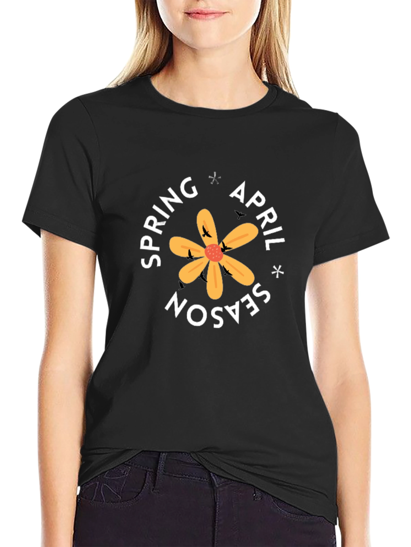 Spring April Season Black Graphic Tee