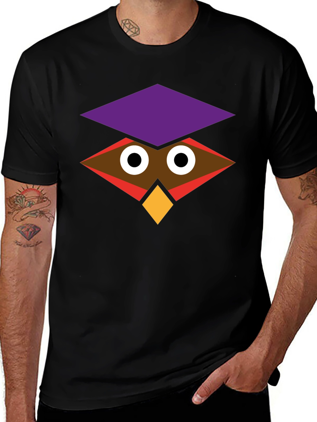 Geometric Owl Graphic Black T-Shirt