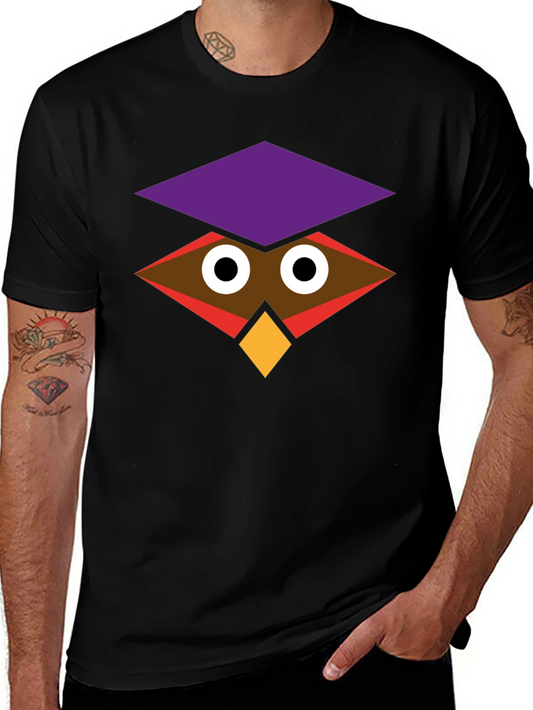 Geometric Owl Graphic Black T-Shirt