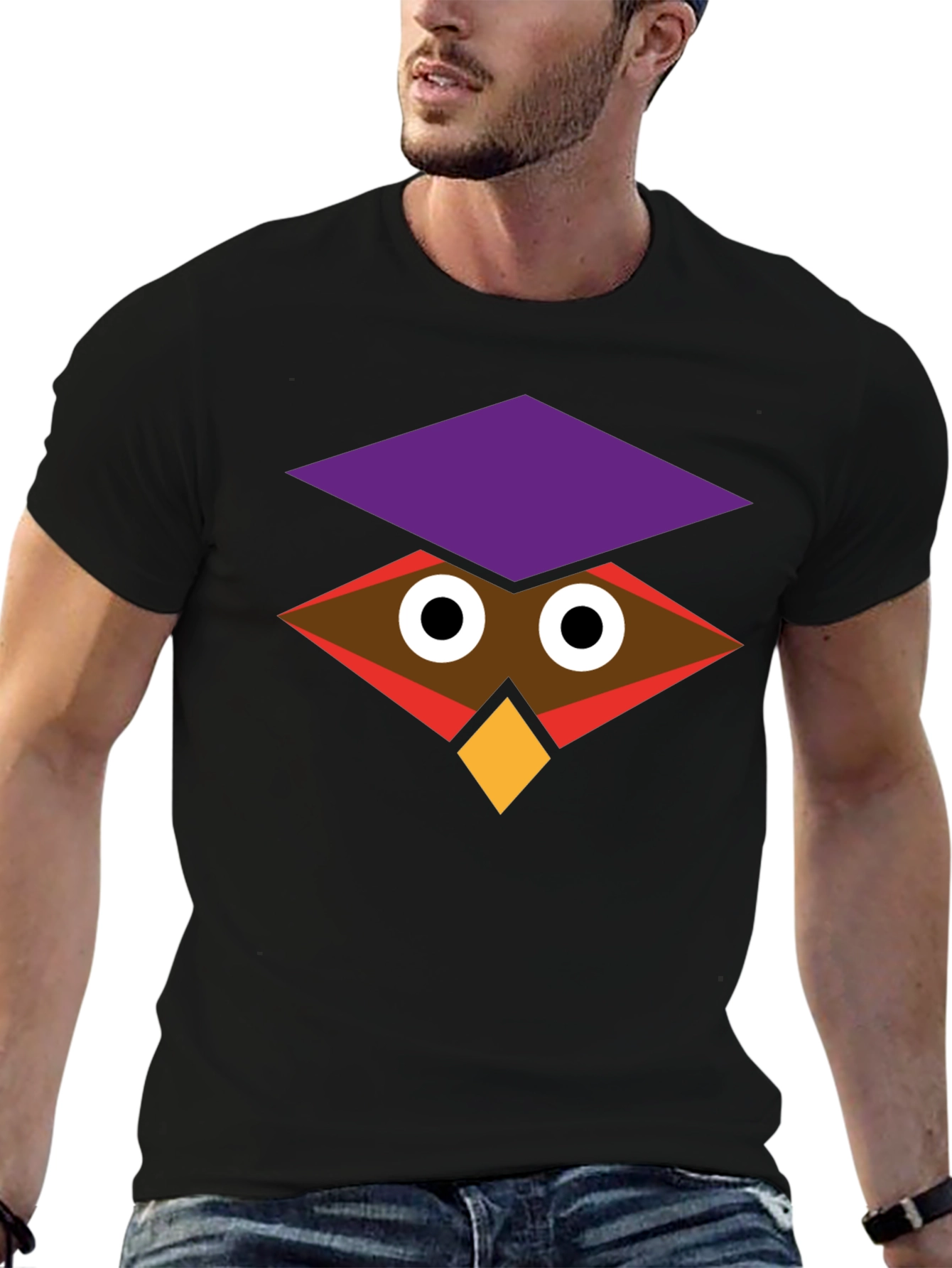 Geometric Owl Graphic Black T-Shirt