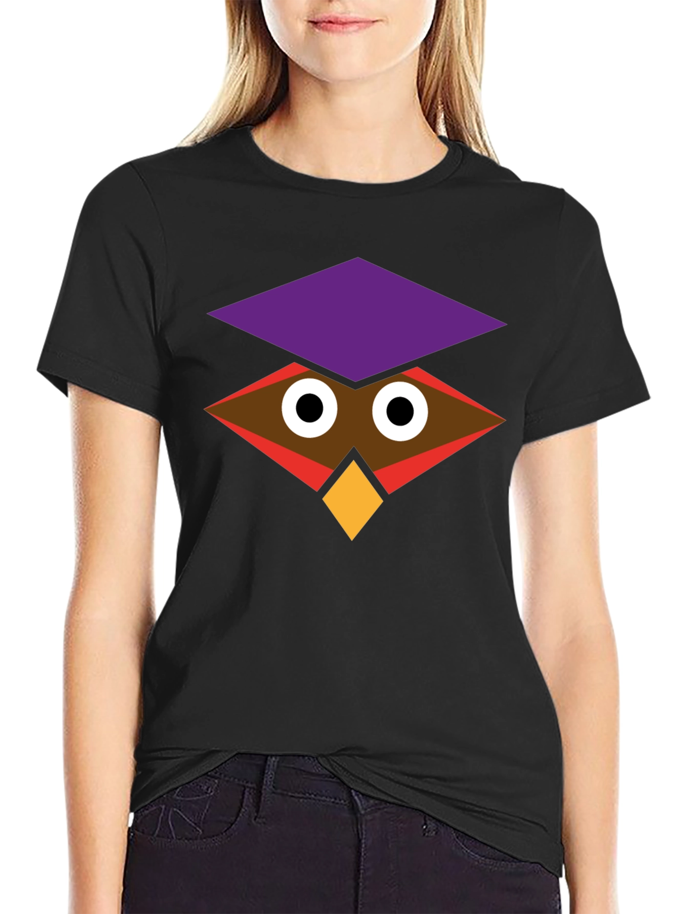 Geometric Owl Graphic Black T-Shirt