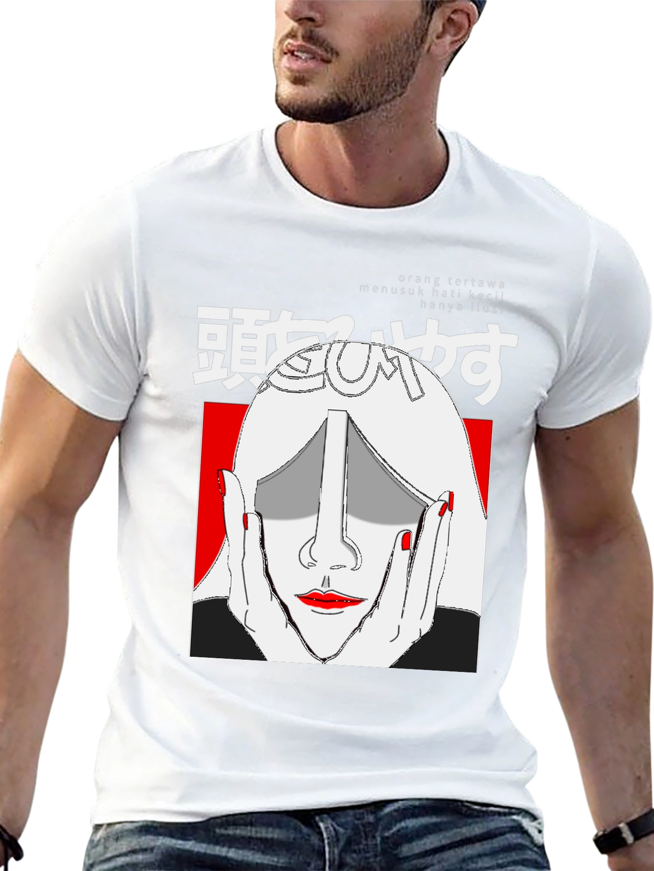 Graphic Print Tee - Japanese Art Style Black T-Shirt