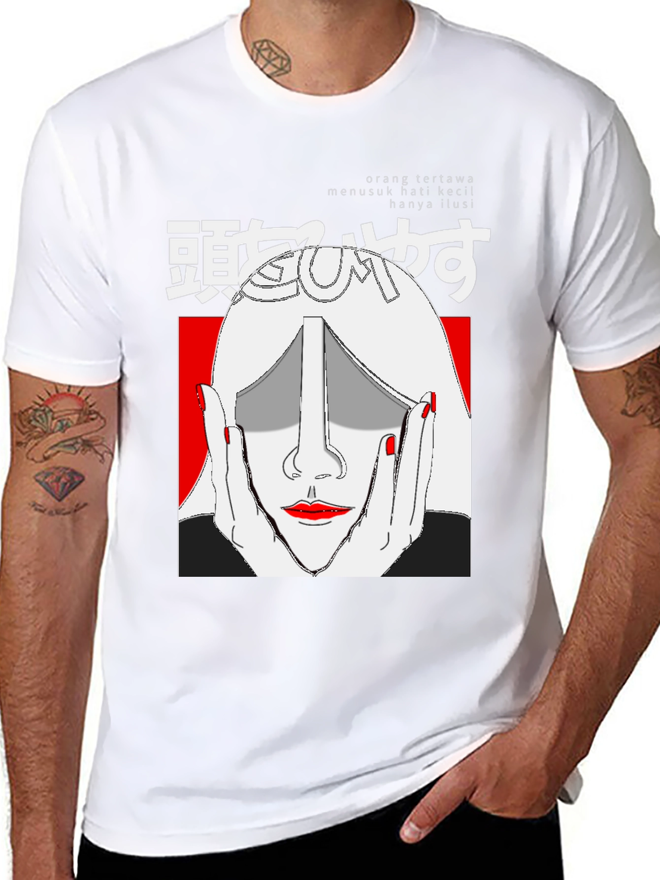 Graphic Print Tee - Japanese Art Style Black T-Shirt