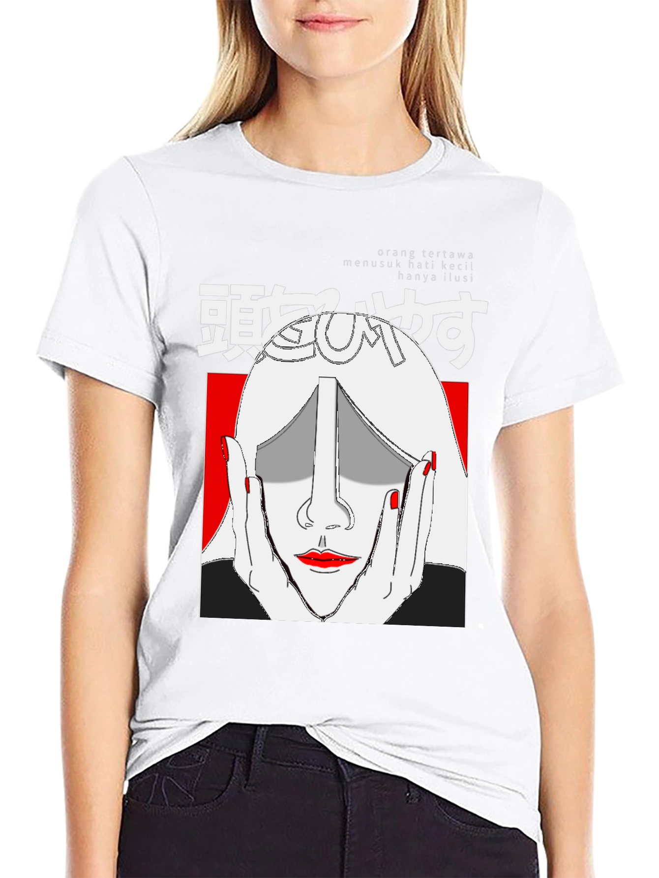 Graphic Print Tee - Japanese Art Style Black T-Shirt