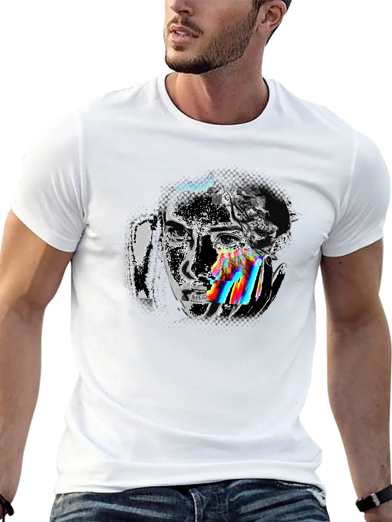 Glitch Art Graphic Tee - Modern Artistic Design