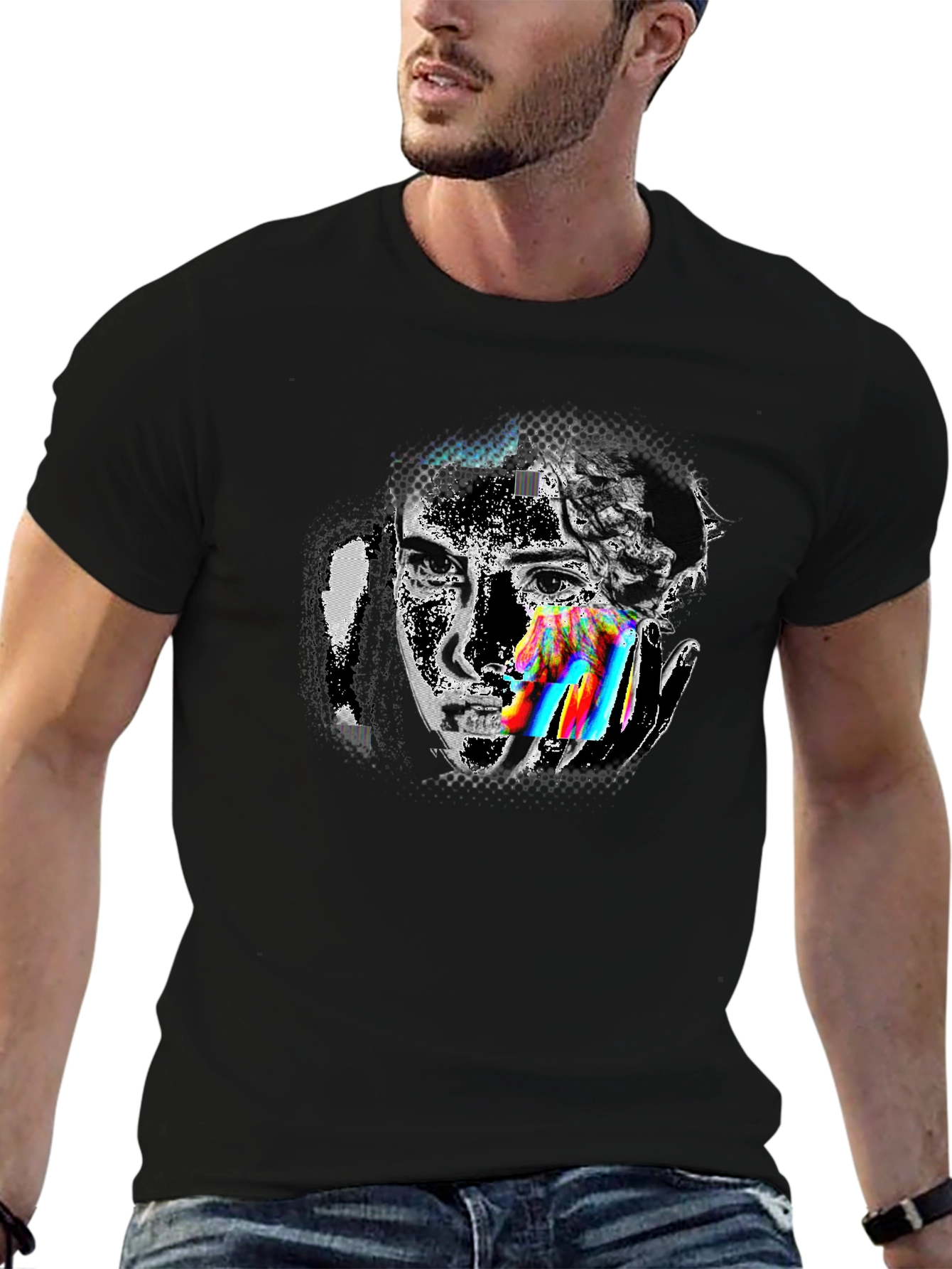 Glitch Art Graphic Tee - Modern Artistic Design