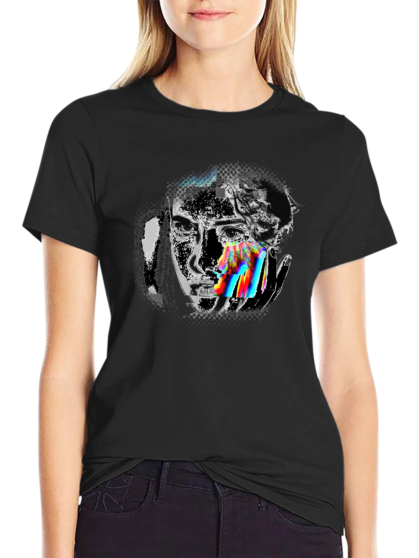 Glitch Art Graphic Tee - Modern Artistic Design