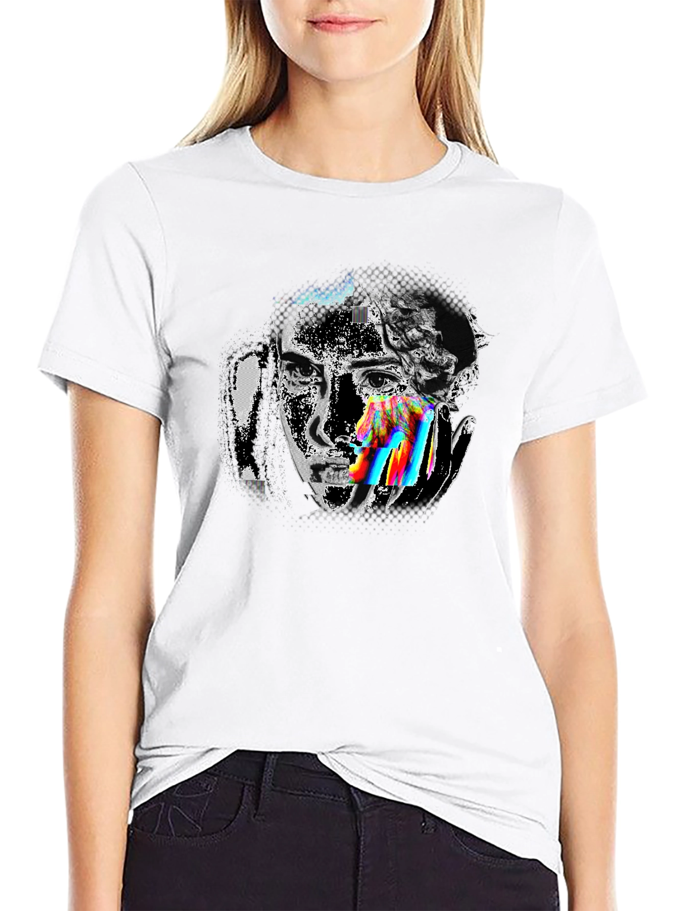 Glitch Art Graphic Tee - Modern Artistic Design
