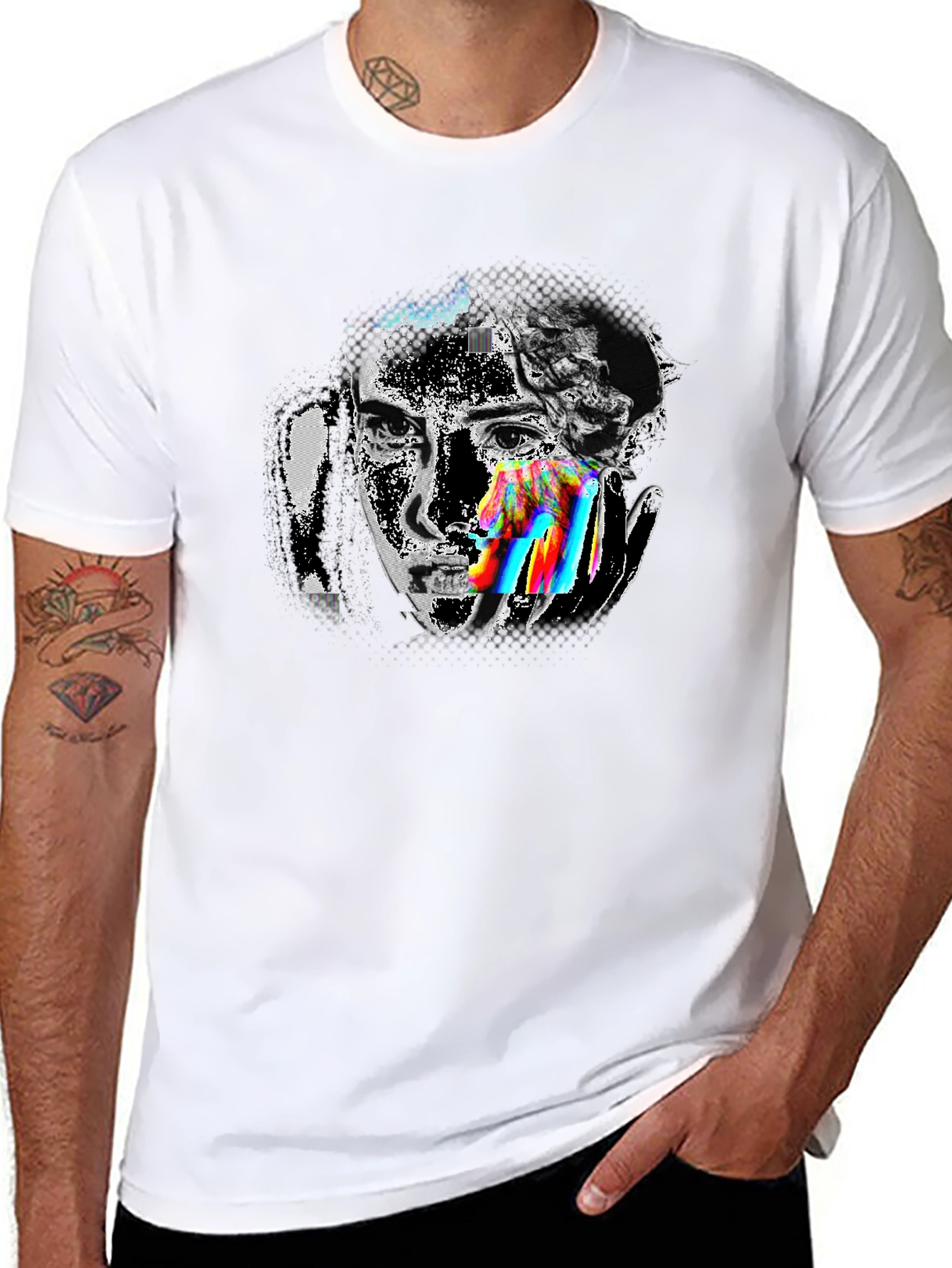 Glitch Art Graphic Tee - Modern Artistic Design