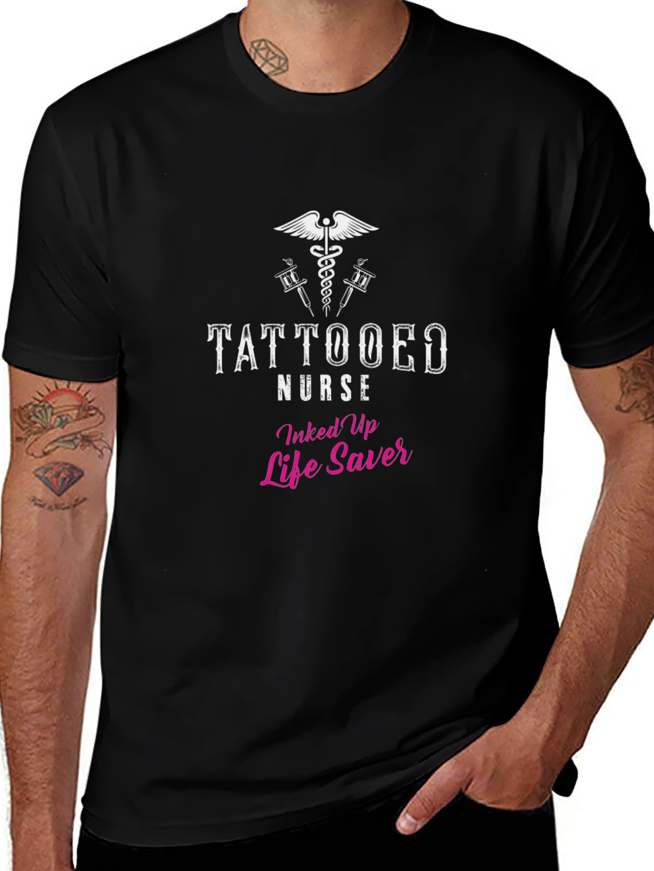 Tattooed Nurse Life Saver Black T-Shirt