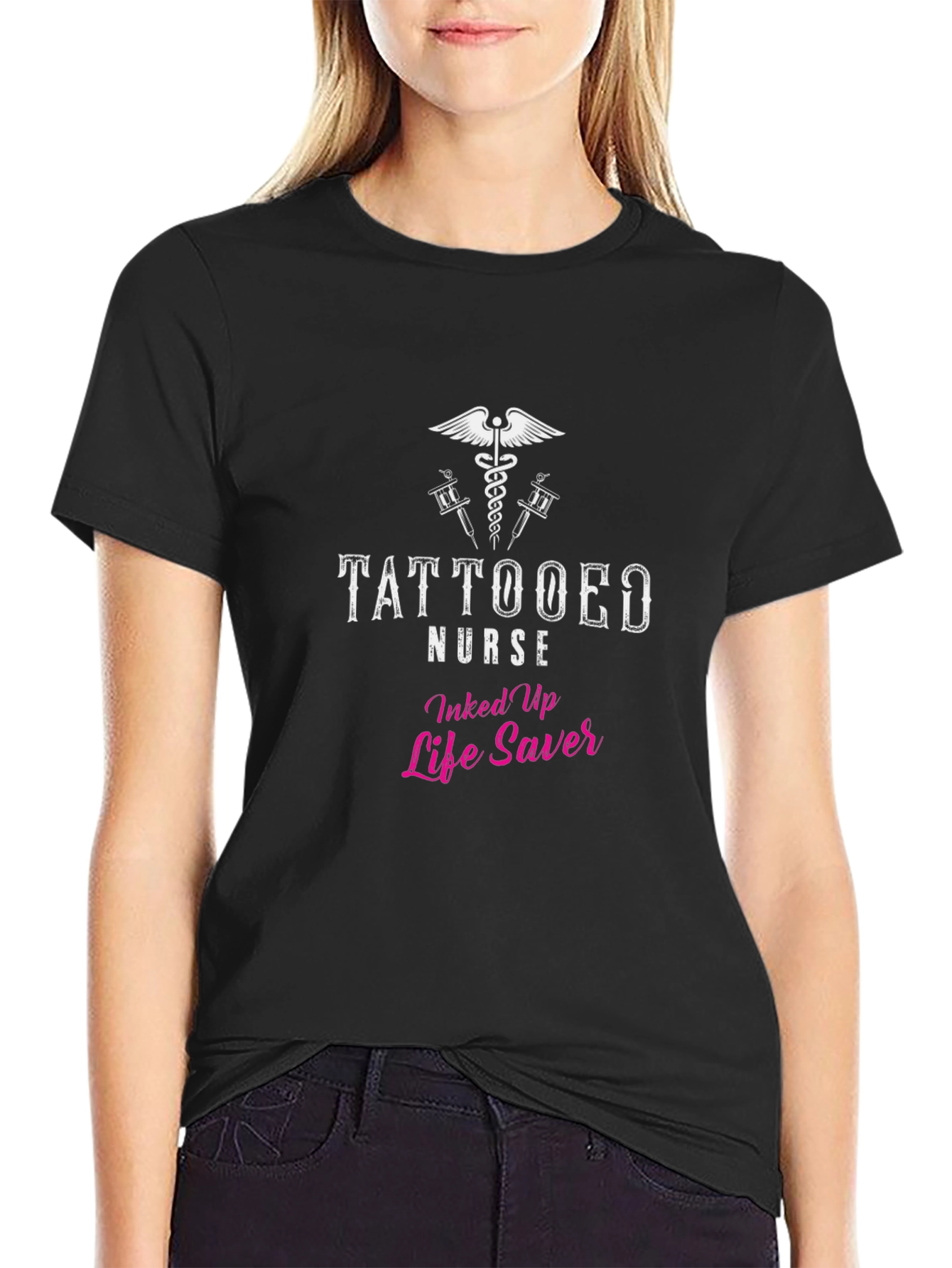 Tattooed Nurse Life Saver Black T-Shirt