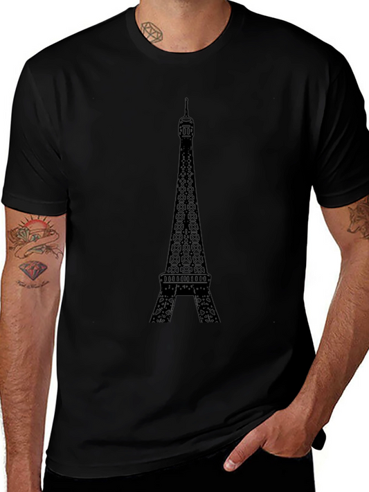 Eiffel Tower Graphic Tee - Black Cotton T-Shirt