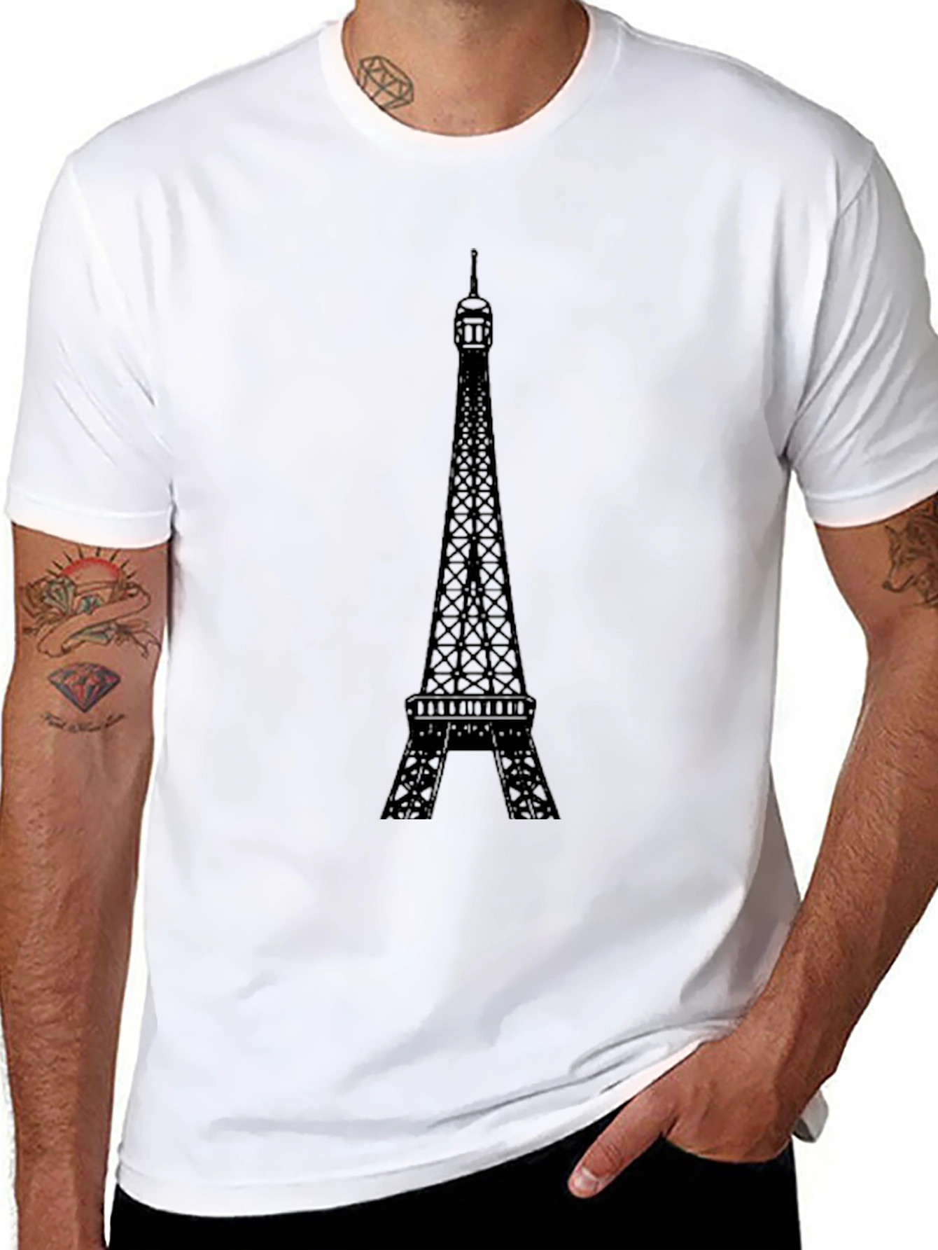 Eiffel Tower Graphic Tee - Black Cotton T-Shirt