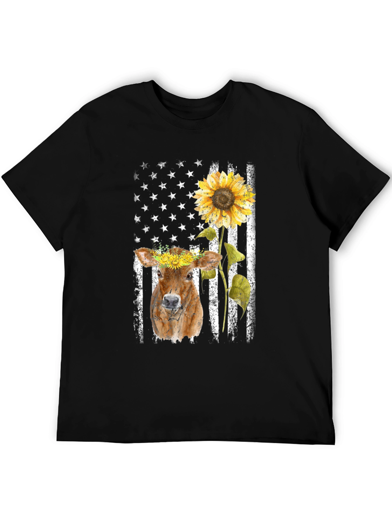 Cow Sunflower American Flag T-Shirt