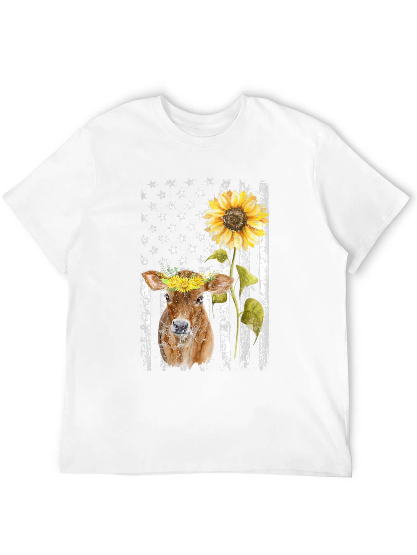 Cow Sunflower American Flag T-Shirt