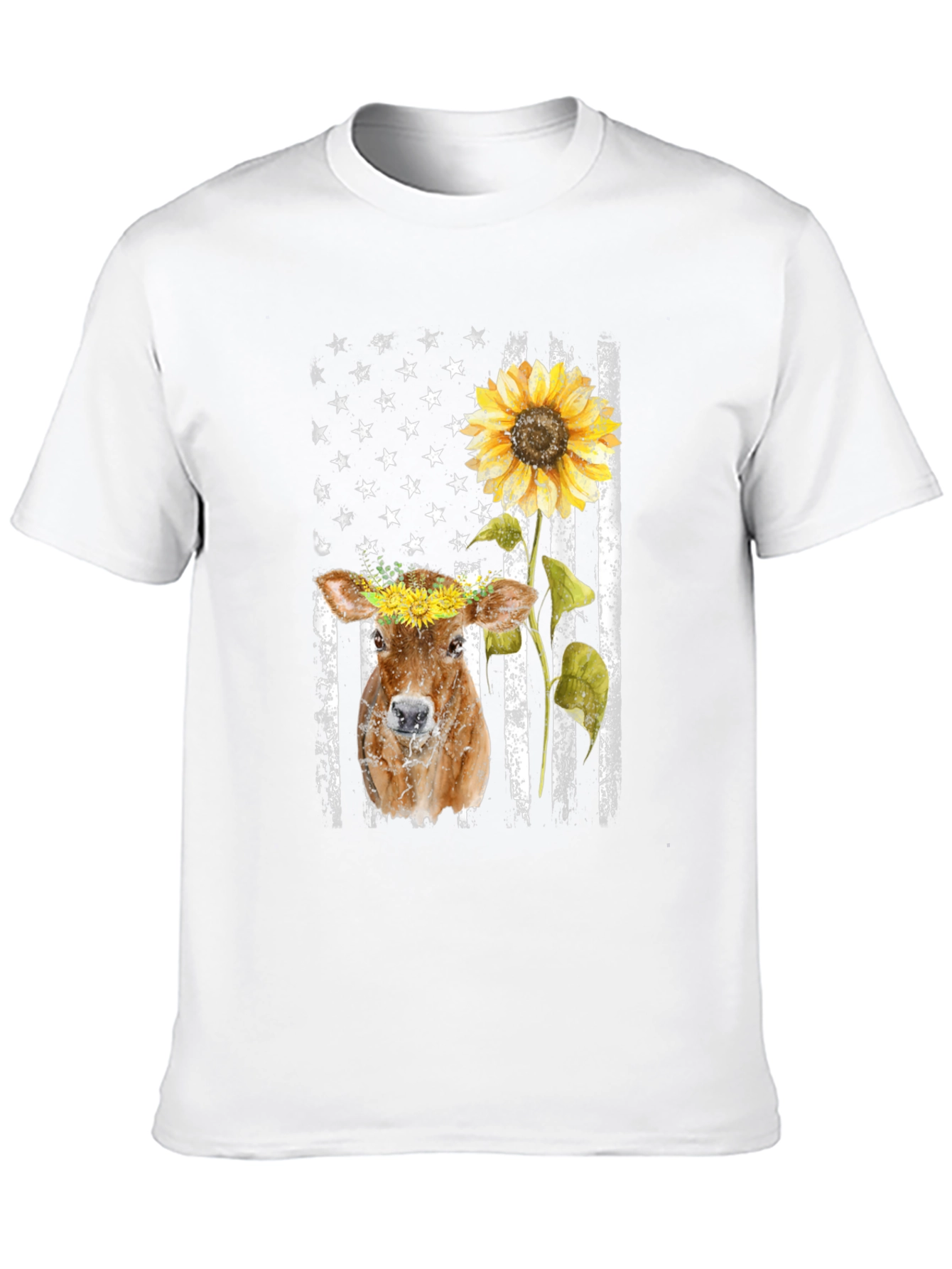 Cow Sunflower American Flag T-Shirt