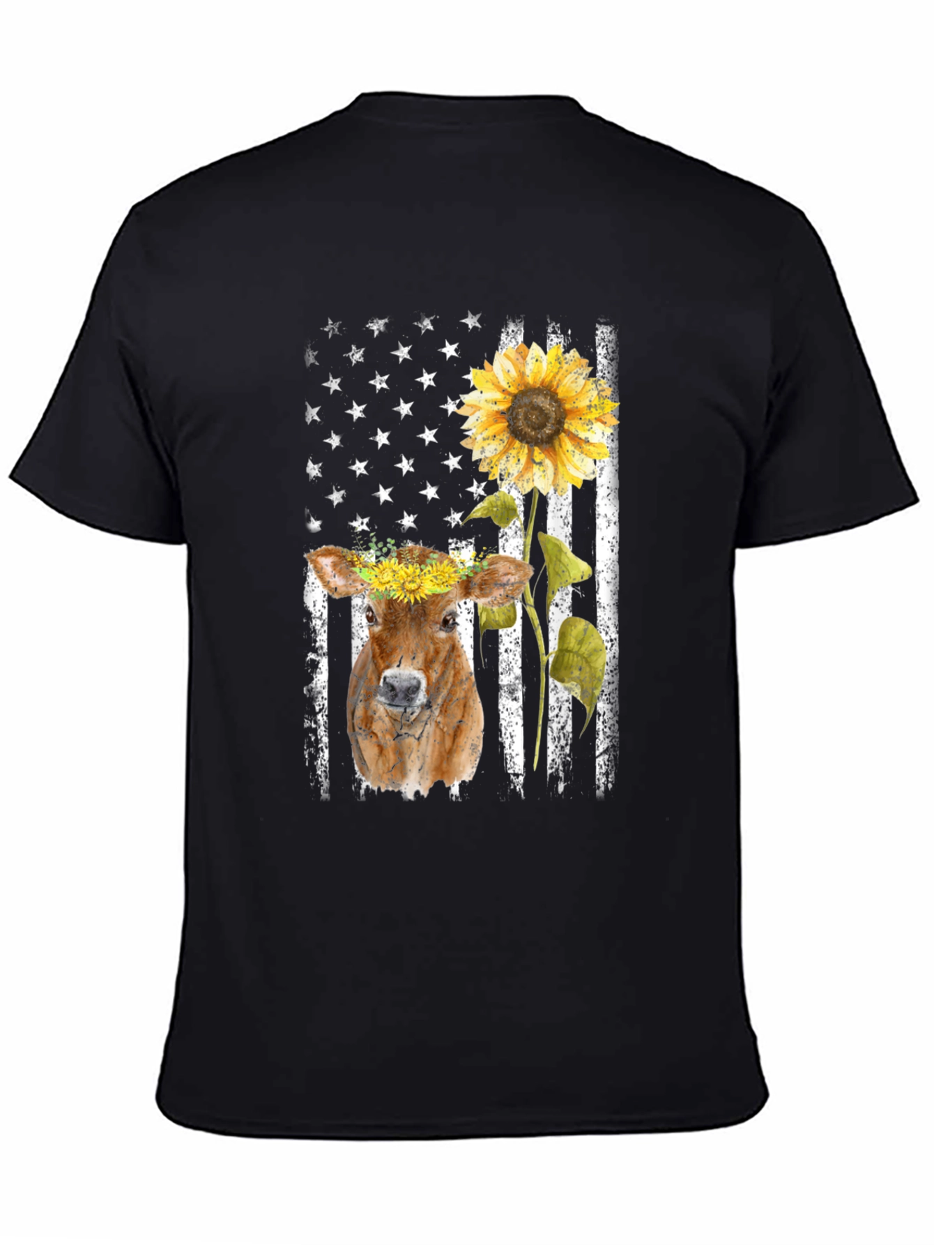 Cow Sunflower American Flag T-Shirt