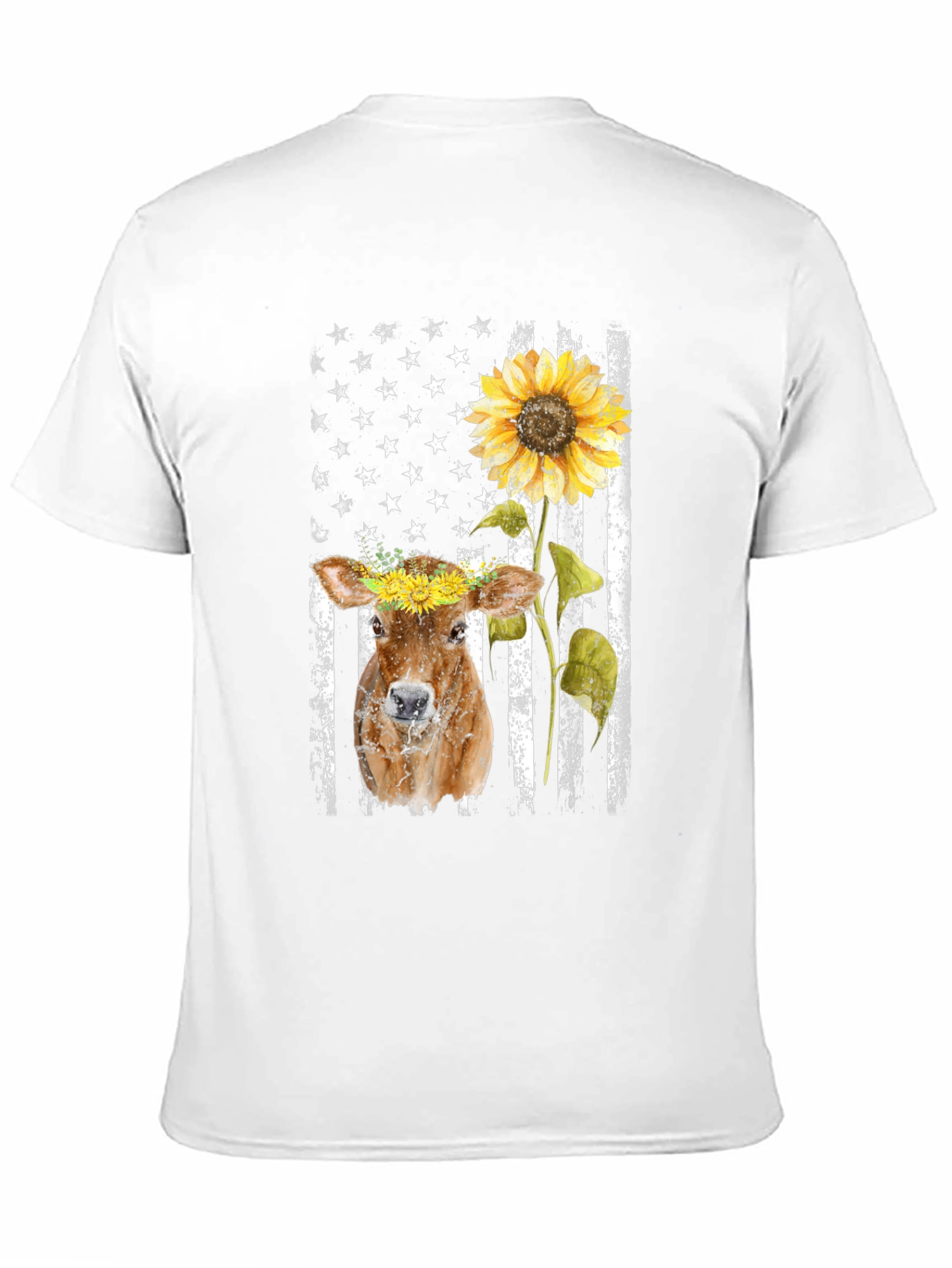 Cow Sunflower American Flag T-Shirt