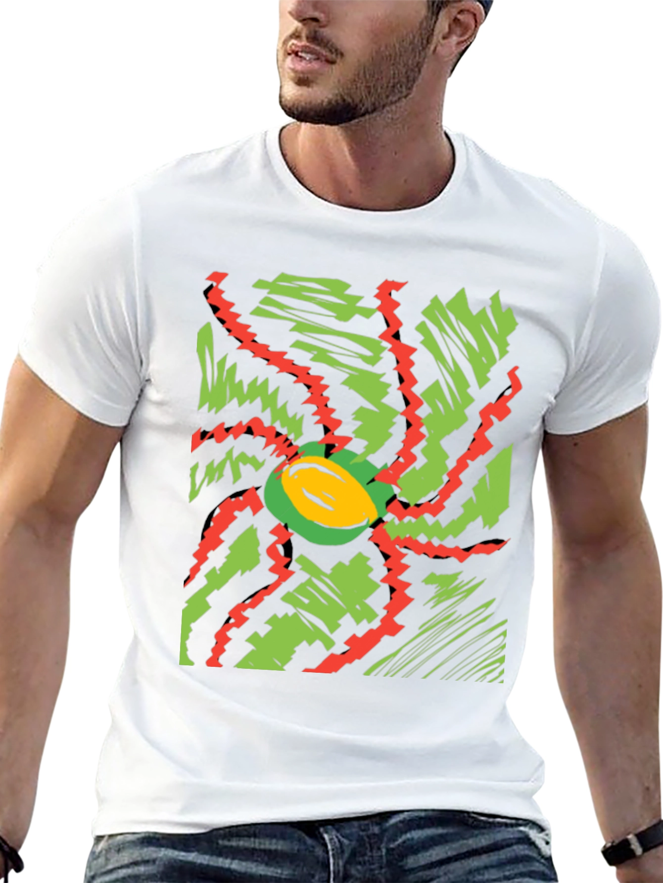 Vibrant Abstract Graphic Tee - Black Cotton T-Shirt
