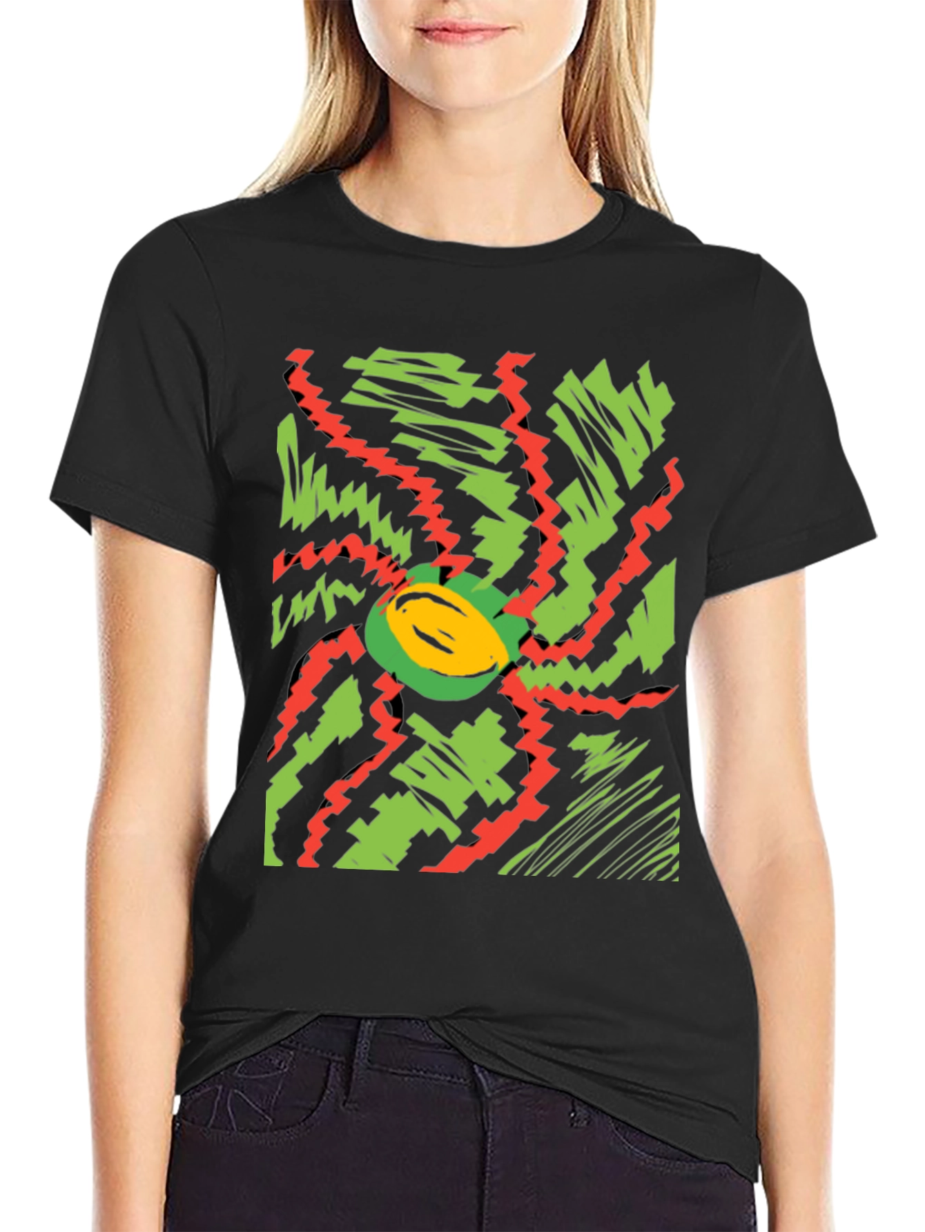 Vibrant Abstract Graphic Tee - Black Cotton T-Shirt