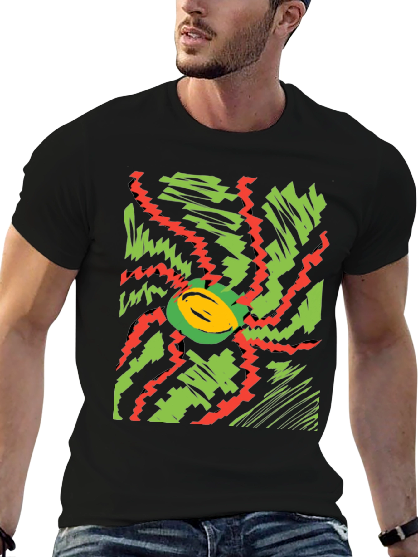 Vibrant Abstract Graphic Tee - Black Cotton T-Shirt