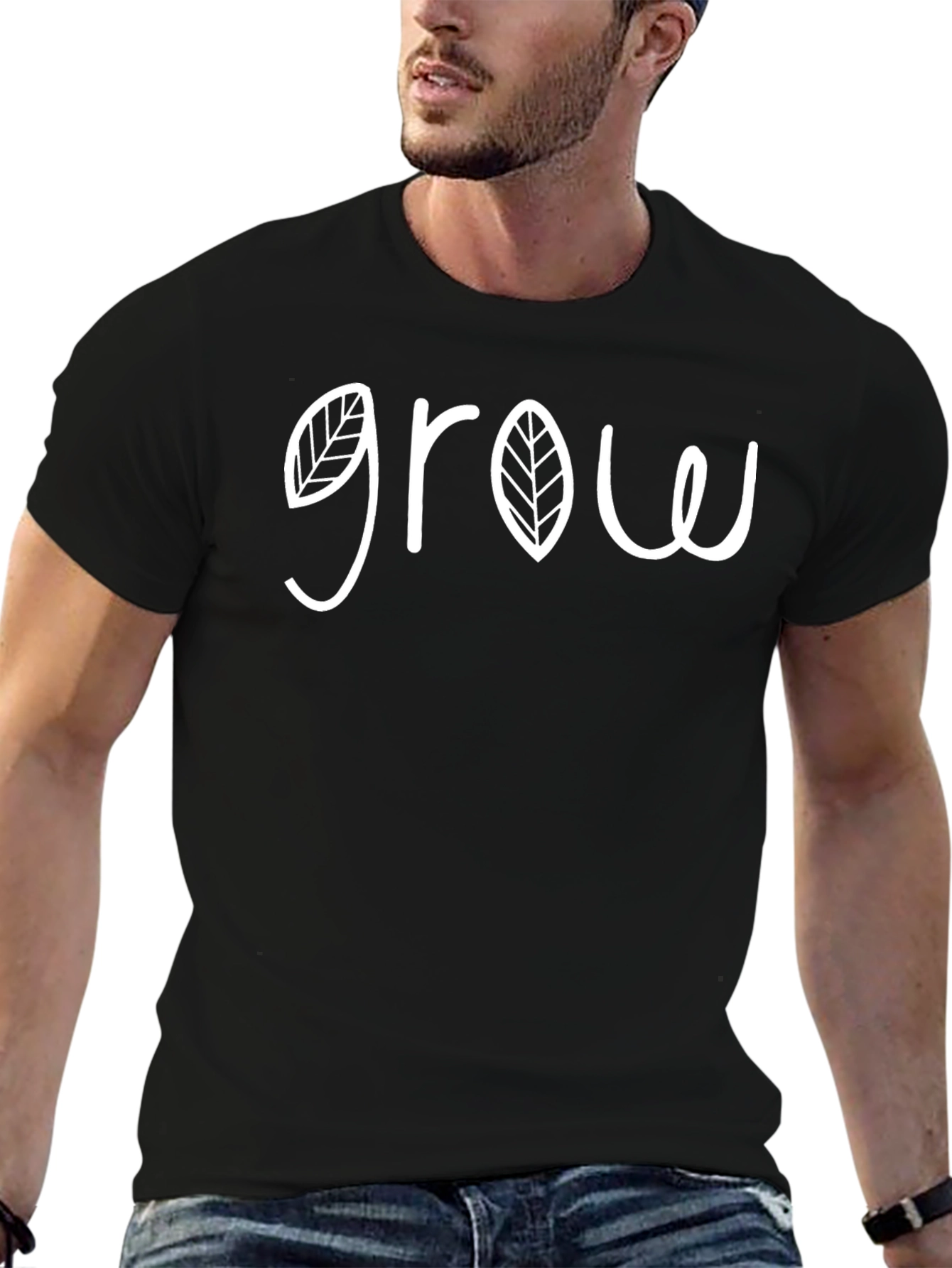 Grow Leaf Design Black T-Shirt