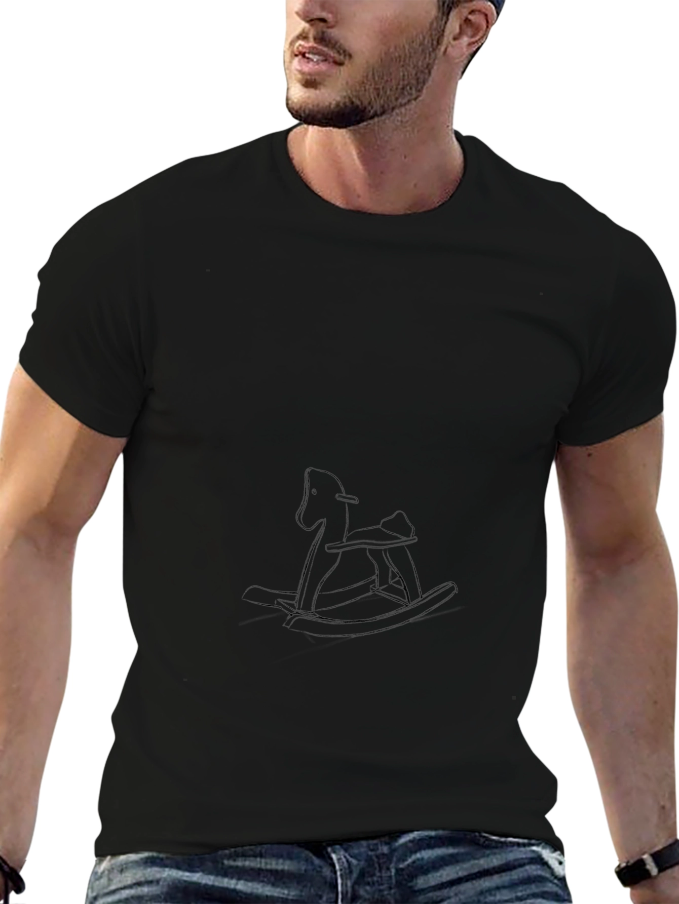 Black T-Shirt with Rocking Horse Design