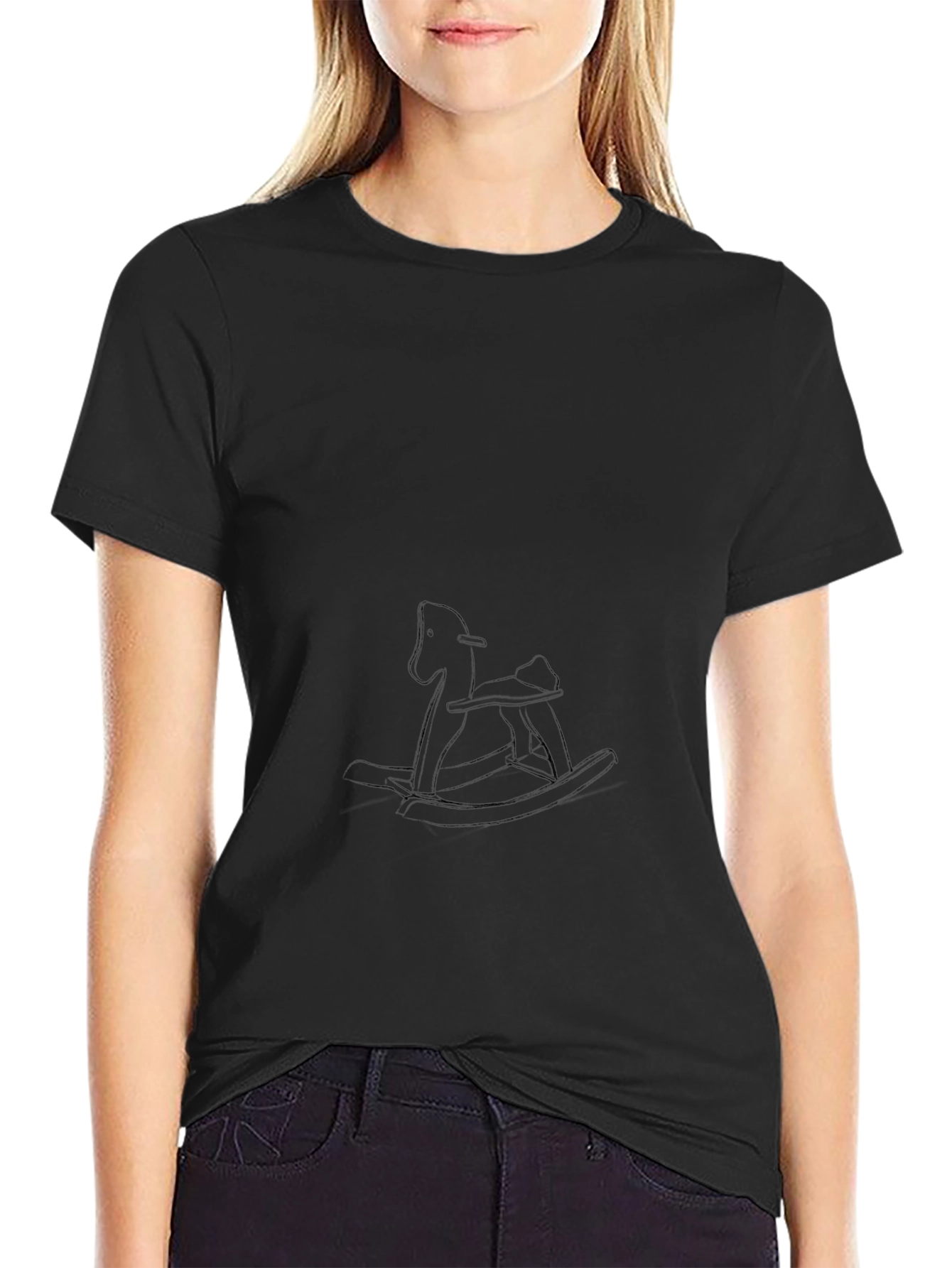 Black T-Shirt with Rocking Horse Design