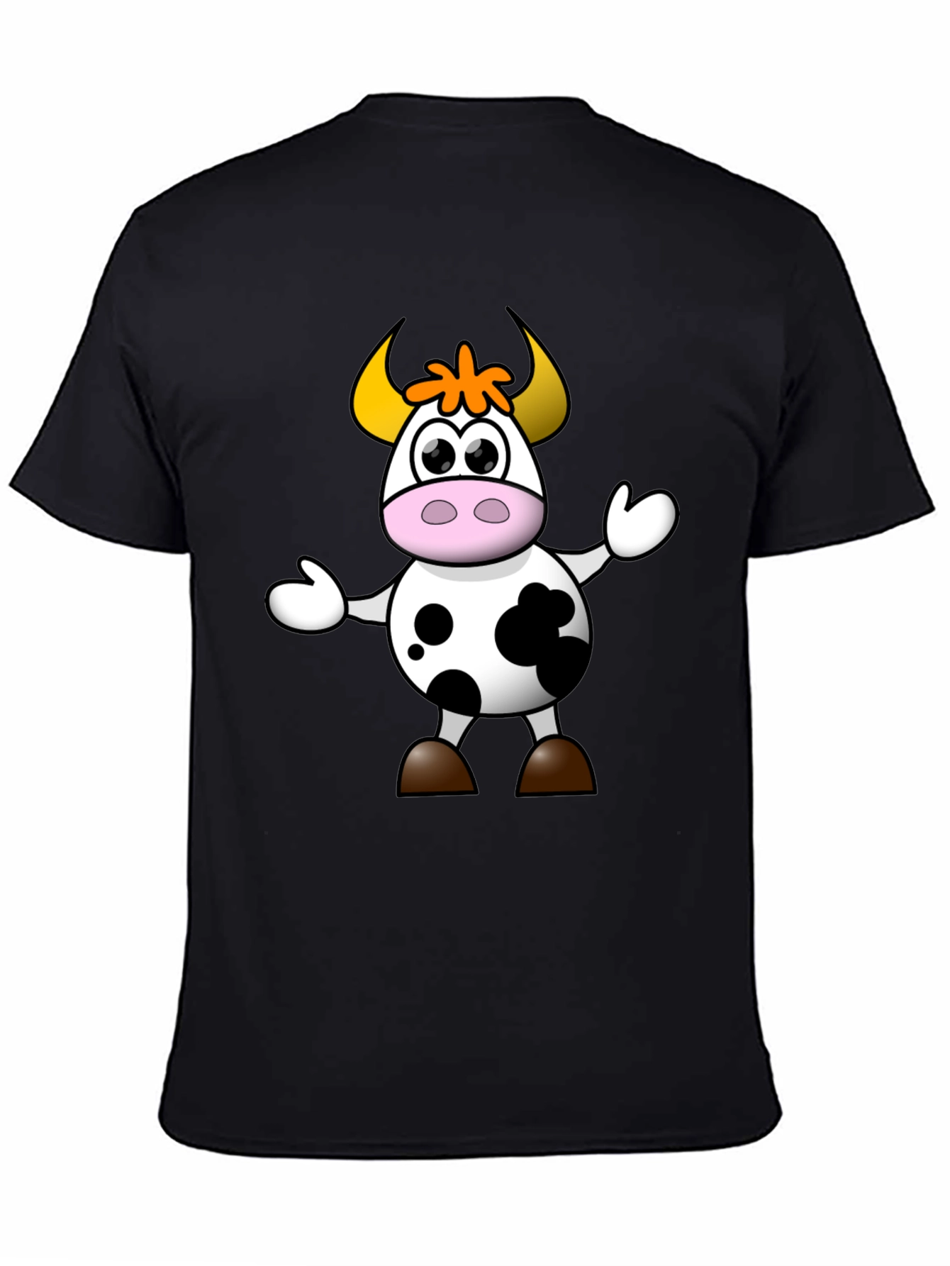 Cartoon Cow Graphic Tee - Black Unisex T-Shirt