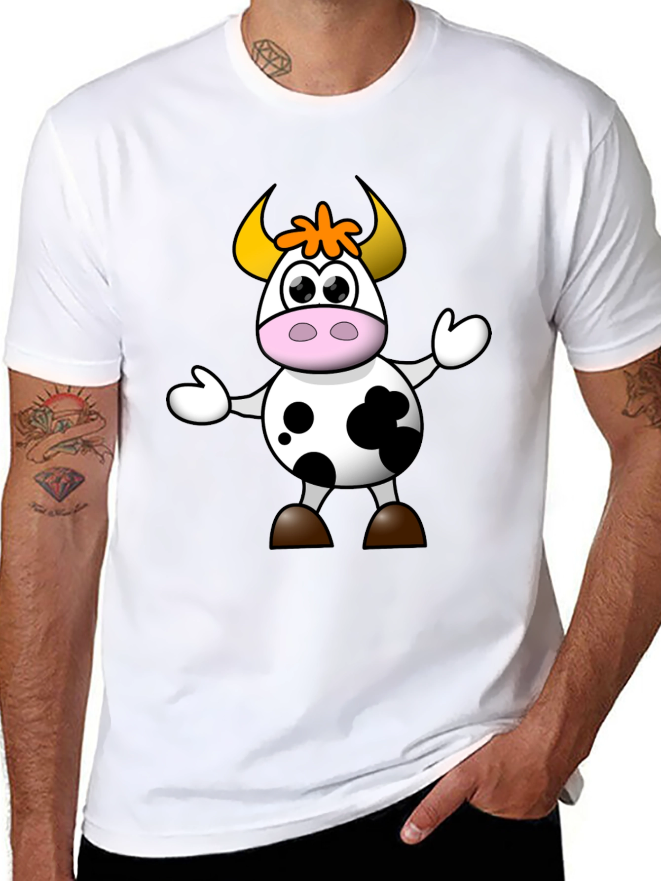 Cartoon Cow Graphic Tee - Black Unisex T-Shirt