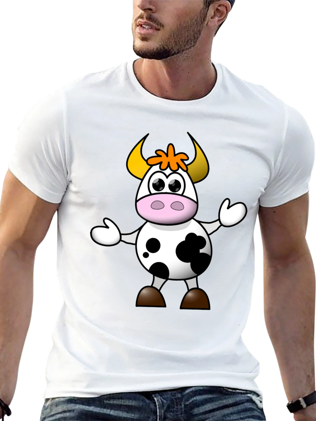 Cartoon Cow Graphic Tee - Black Unisex T-Shirt