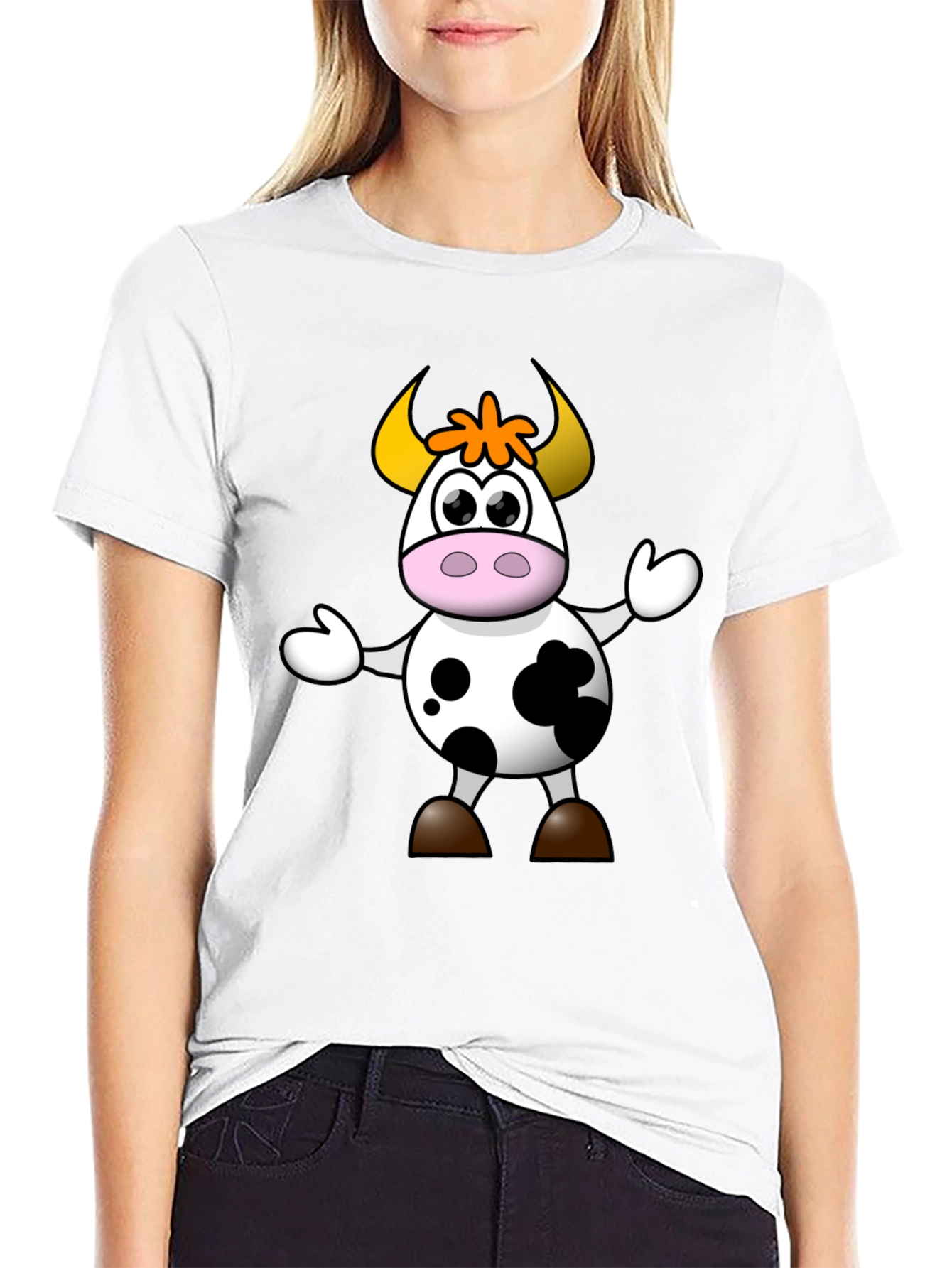 Cartoon Cow Graphic Tee - Black Unisex T-Shirt
