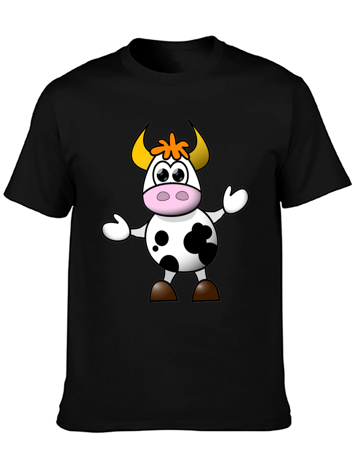 Cartoon Cow Graphic Tee - Black Unisex T-Shirt
