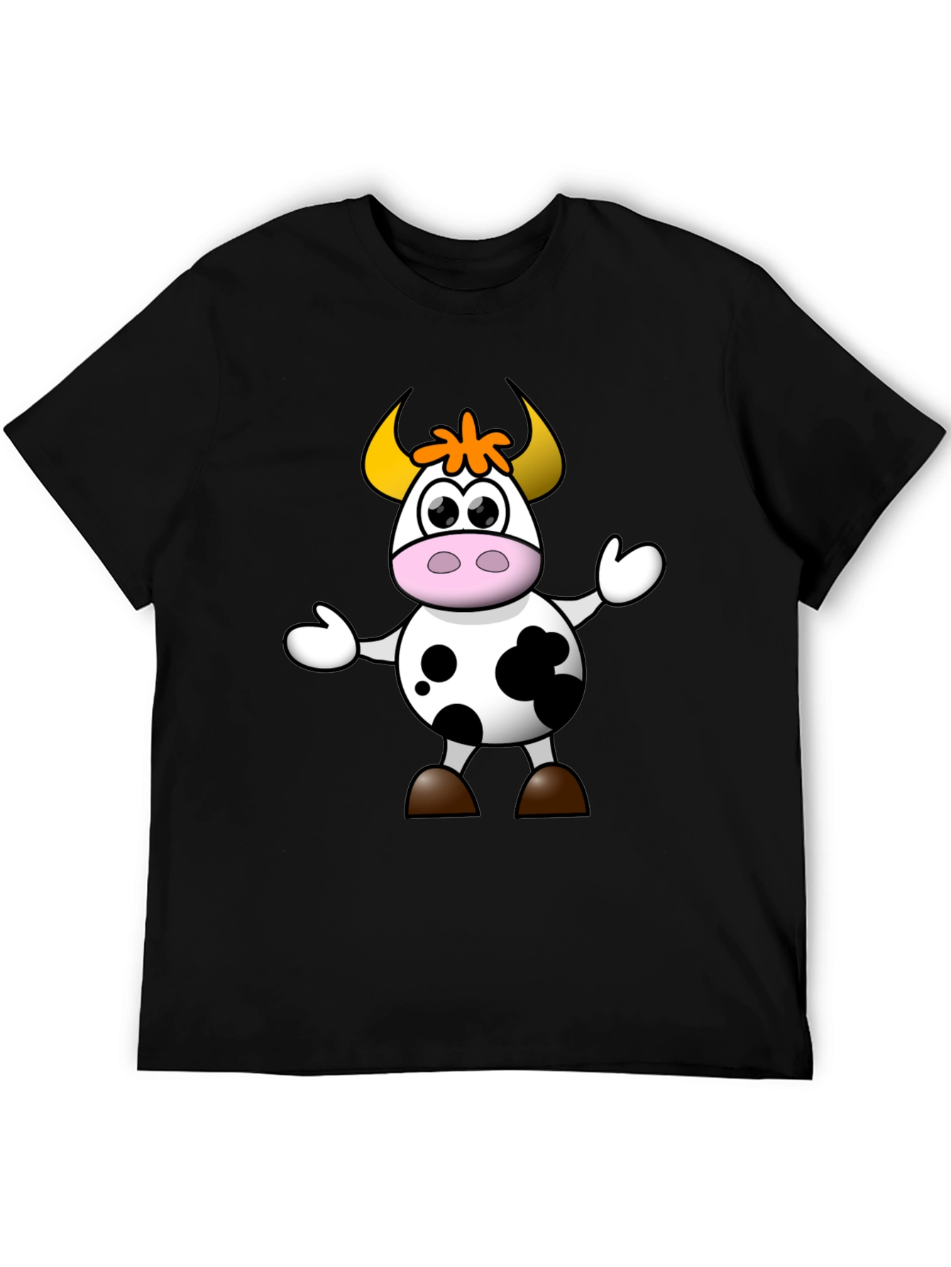 Cartoon Cow Graphic Tee - Black Unisex T-Shirt