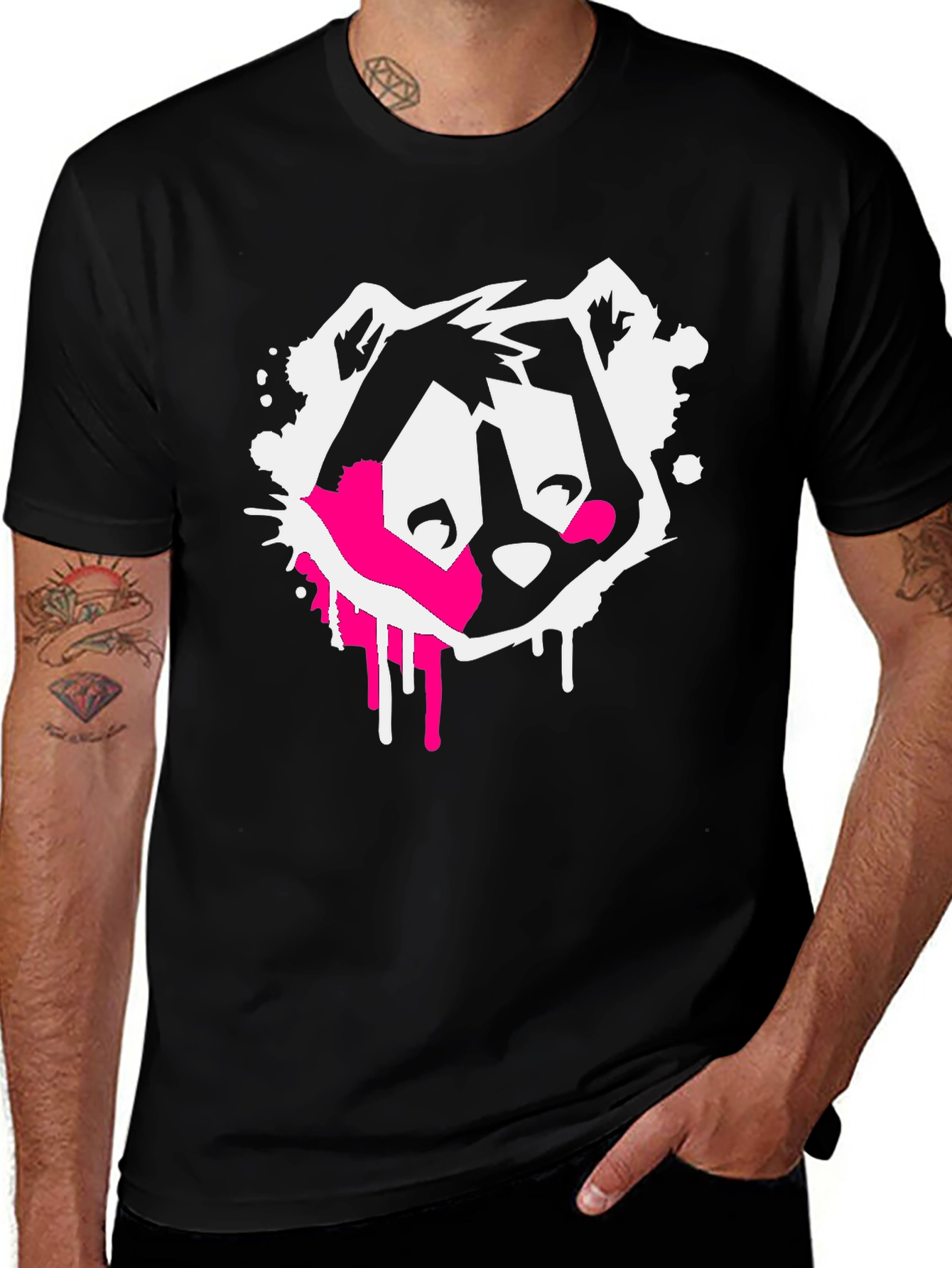 Abstract Raccoon Graphic Black Tee