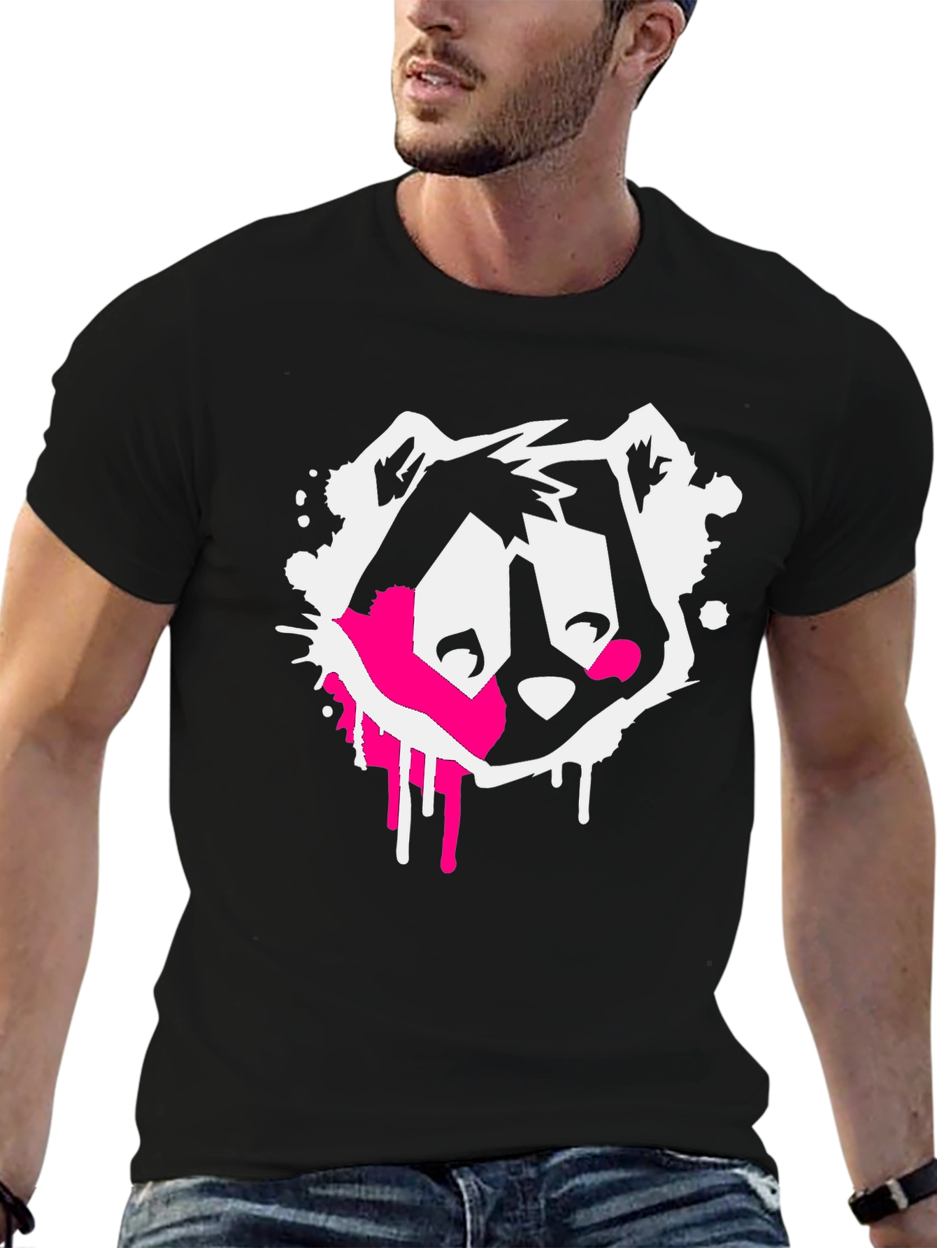Abstract Raccoon Graphic Black Tee