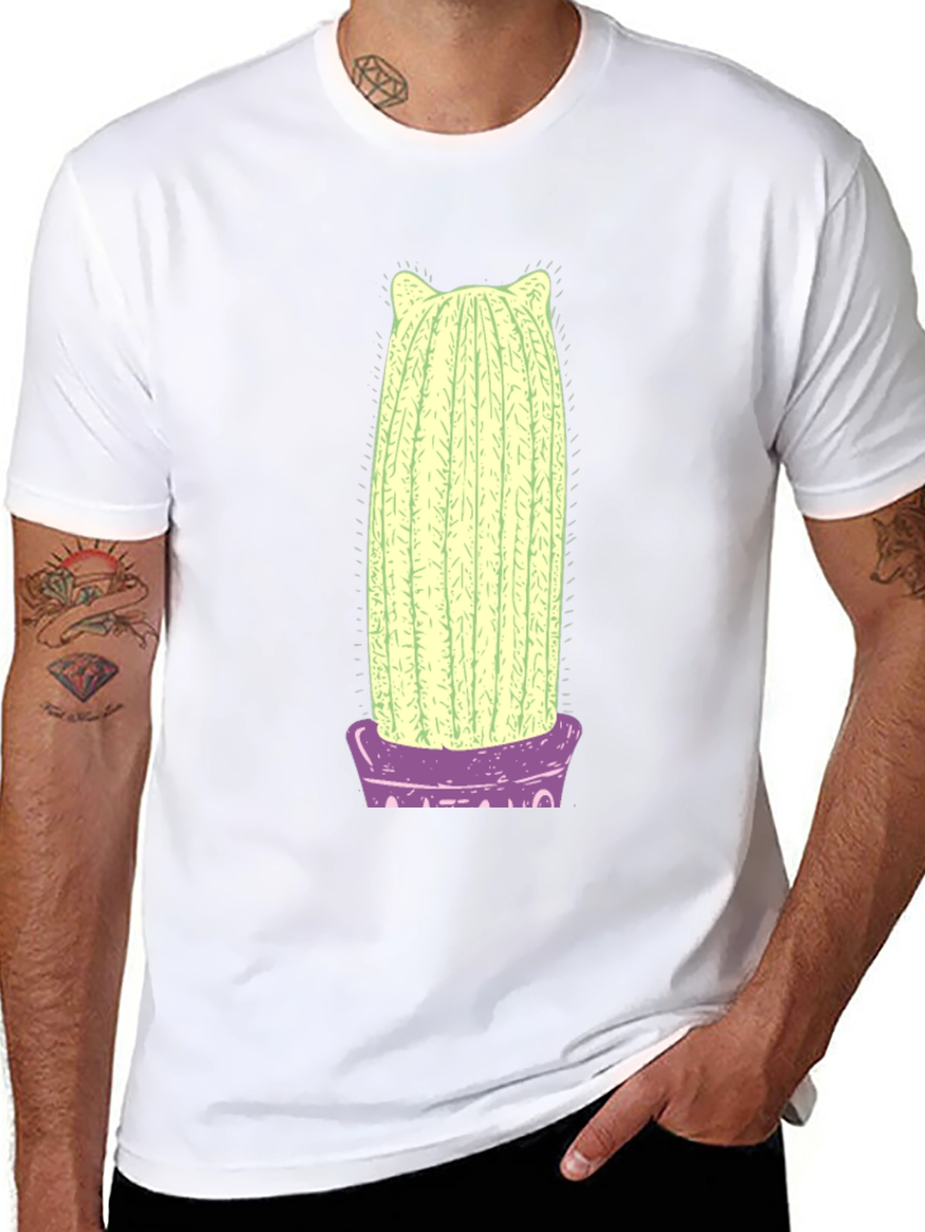 Cactus Cat Graphic Tee - Soft Cotton T-Shirt