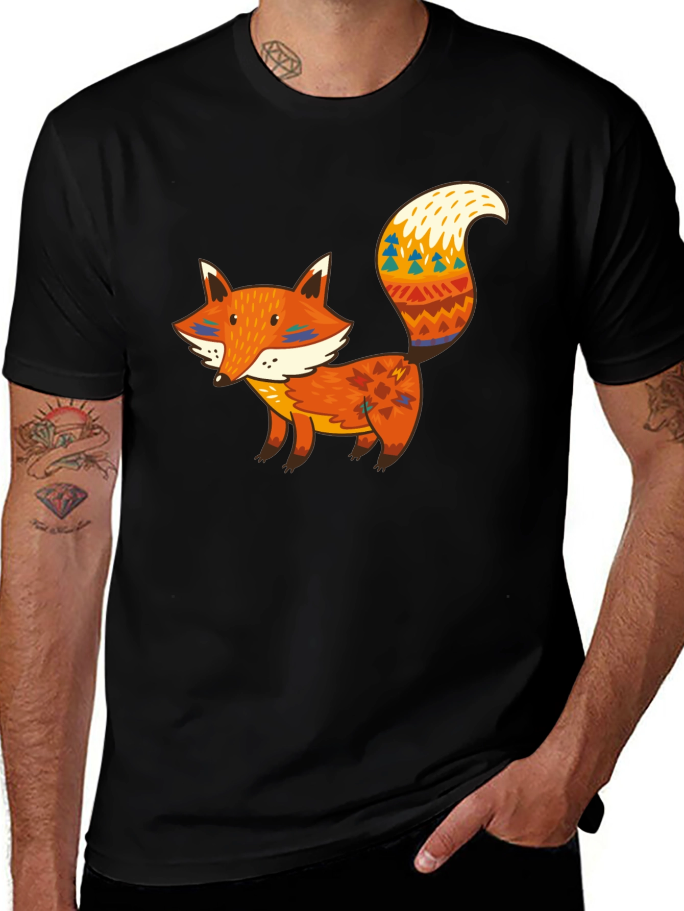 Fox Graphic Black T-Shirt - Unique Animal Tee