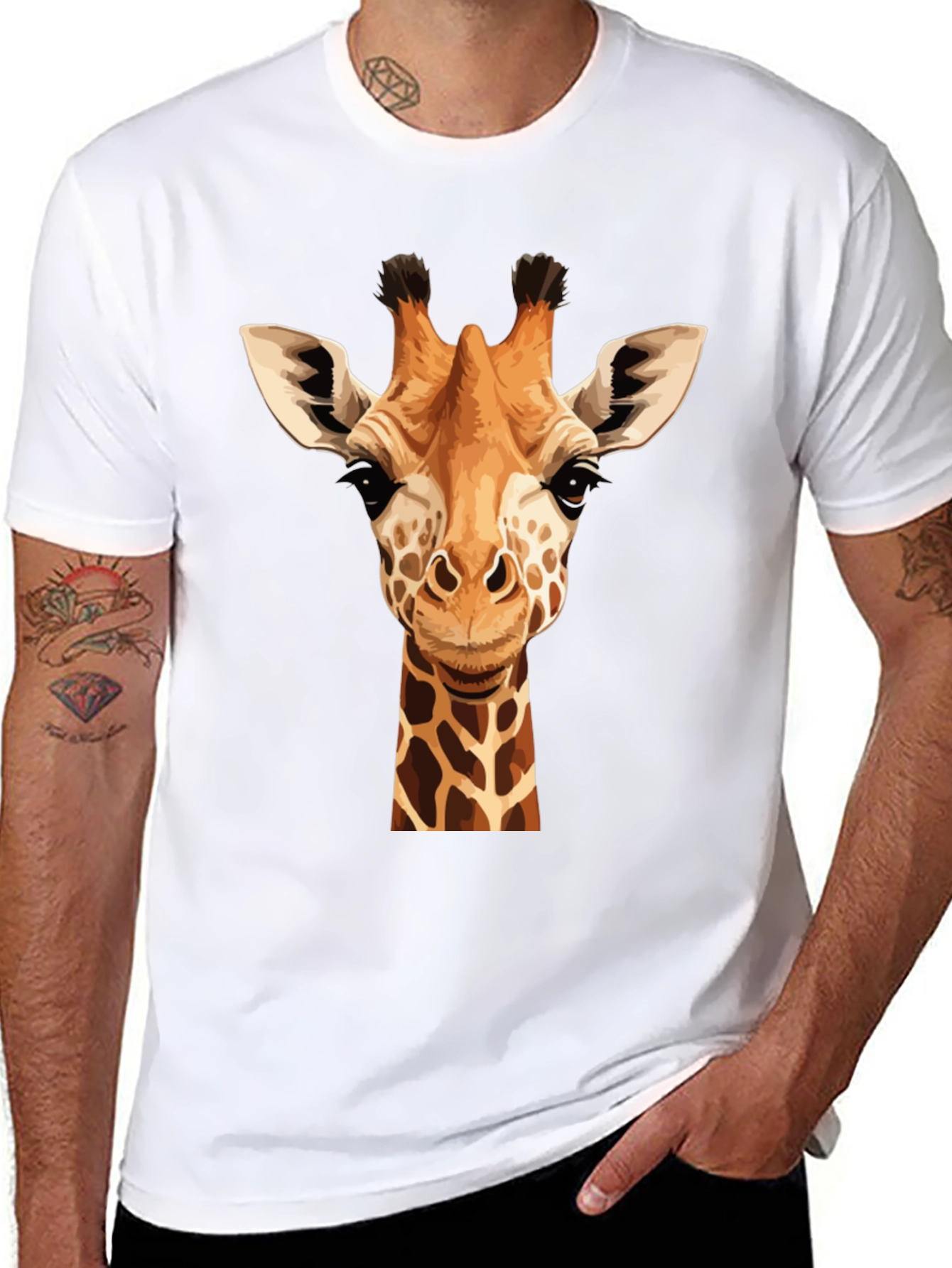 Giraffe Graphic Tee - Black Cotton T-Shirt