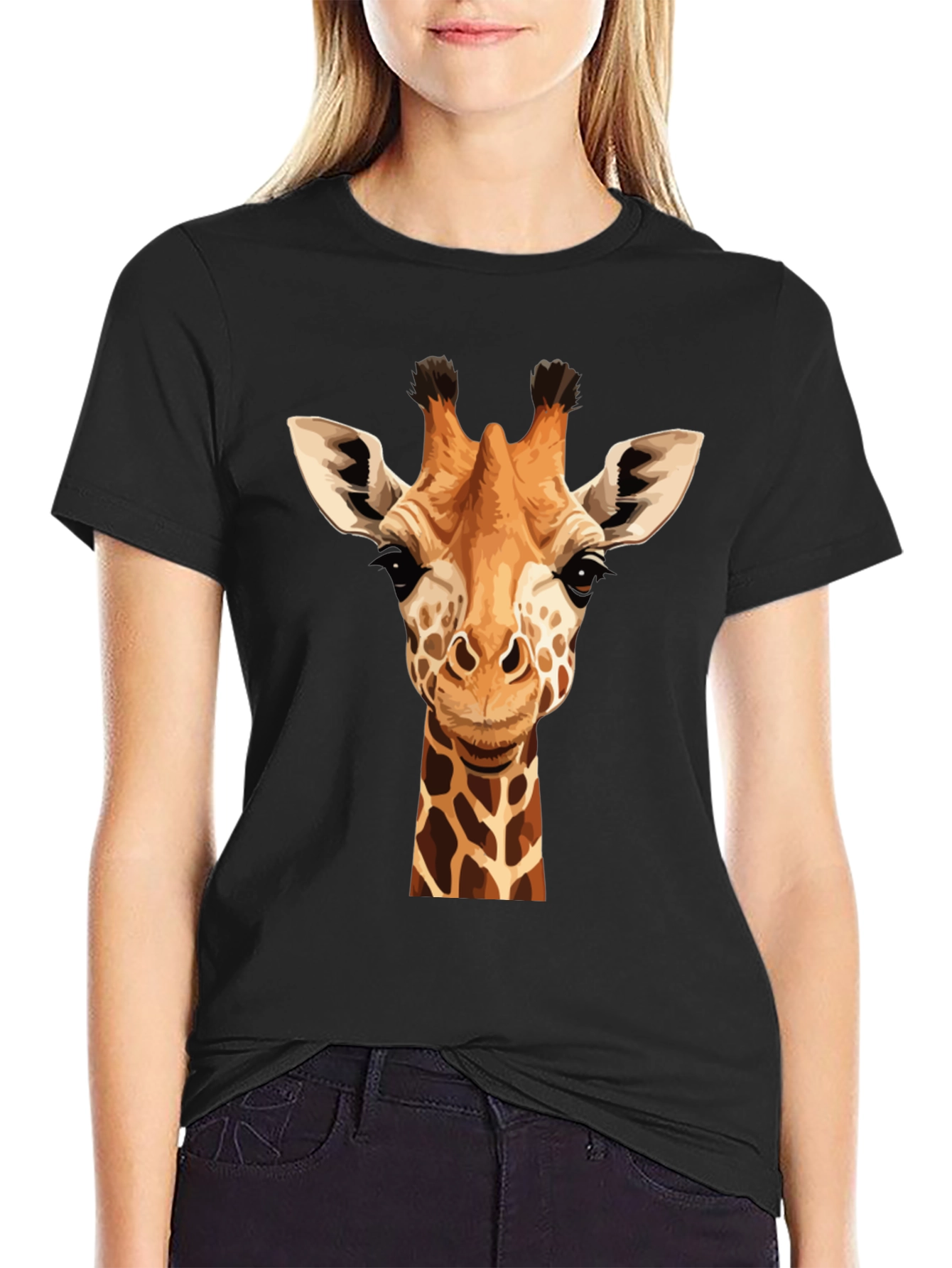 Giraffe Graphic Tee - Black Cotton T-Shirt