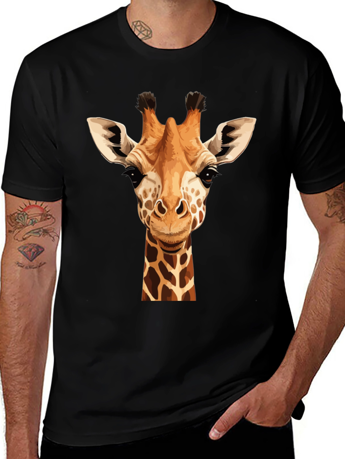 Giraffe Graphic Tee - Black Cotton T-Shirt