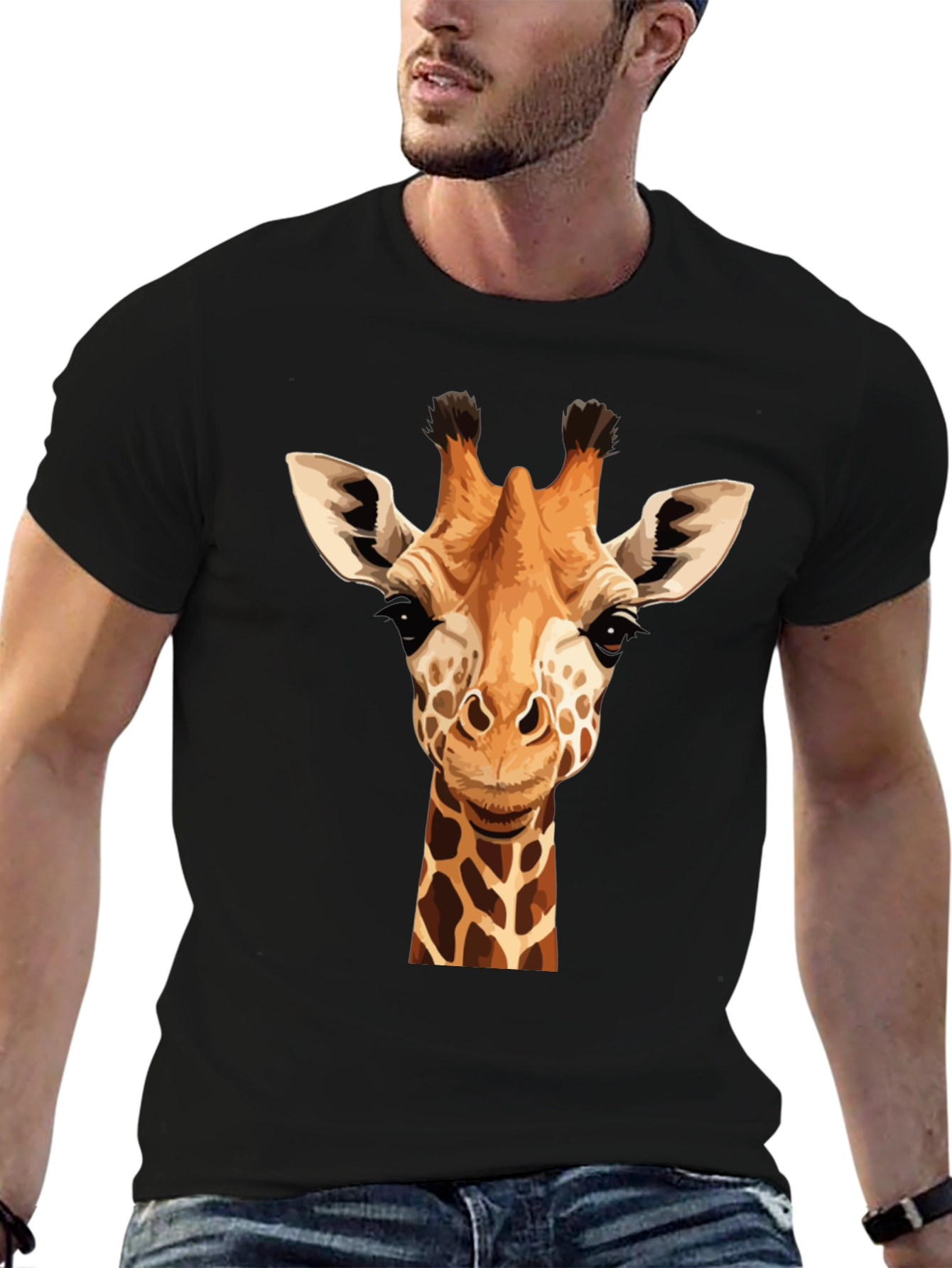 Giraffe Graphic Tee - Black Cotton T-Shirt
