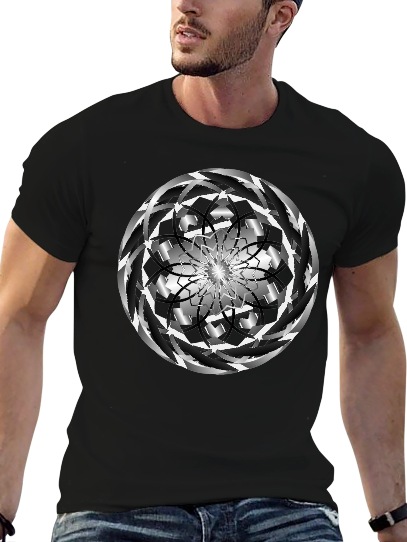 Abstract Swirl Graphic Black Tee