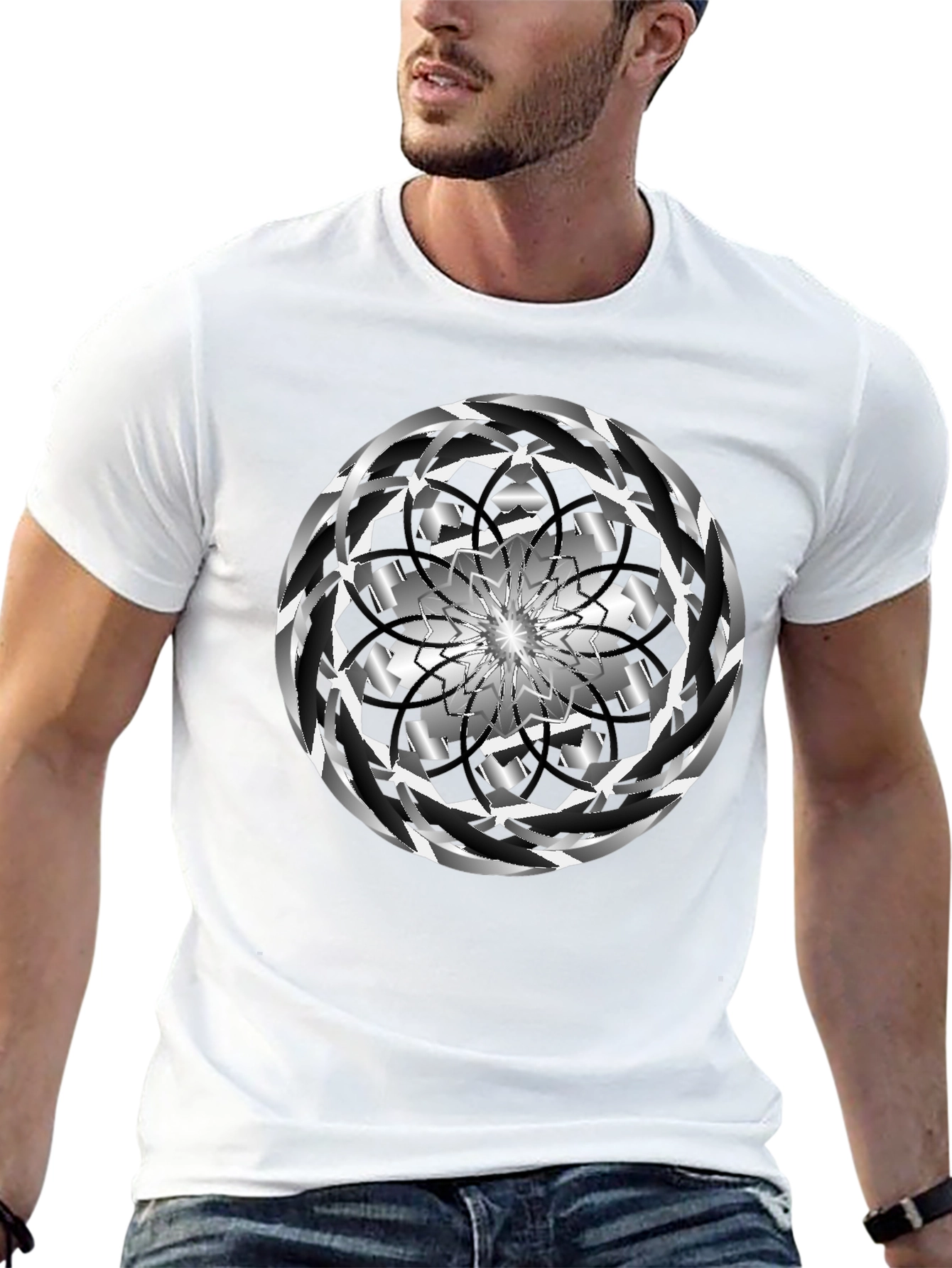 Abstract Swirl Graphic Black Tee