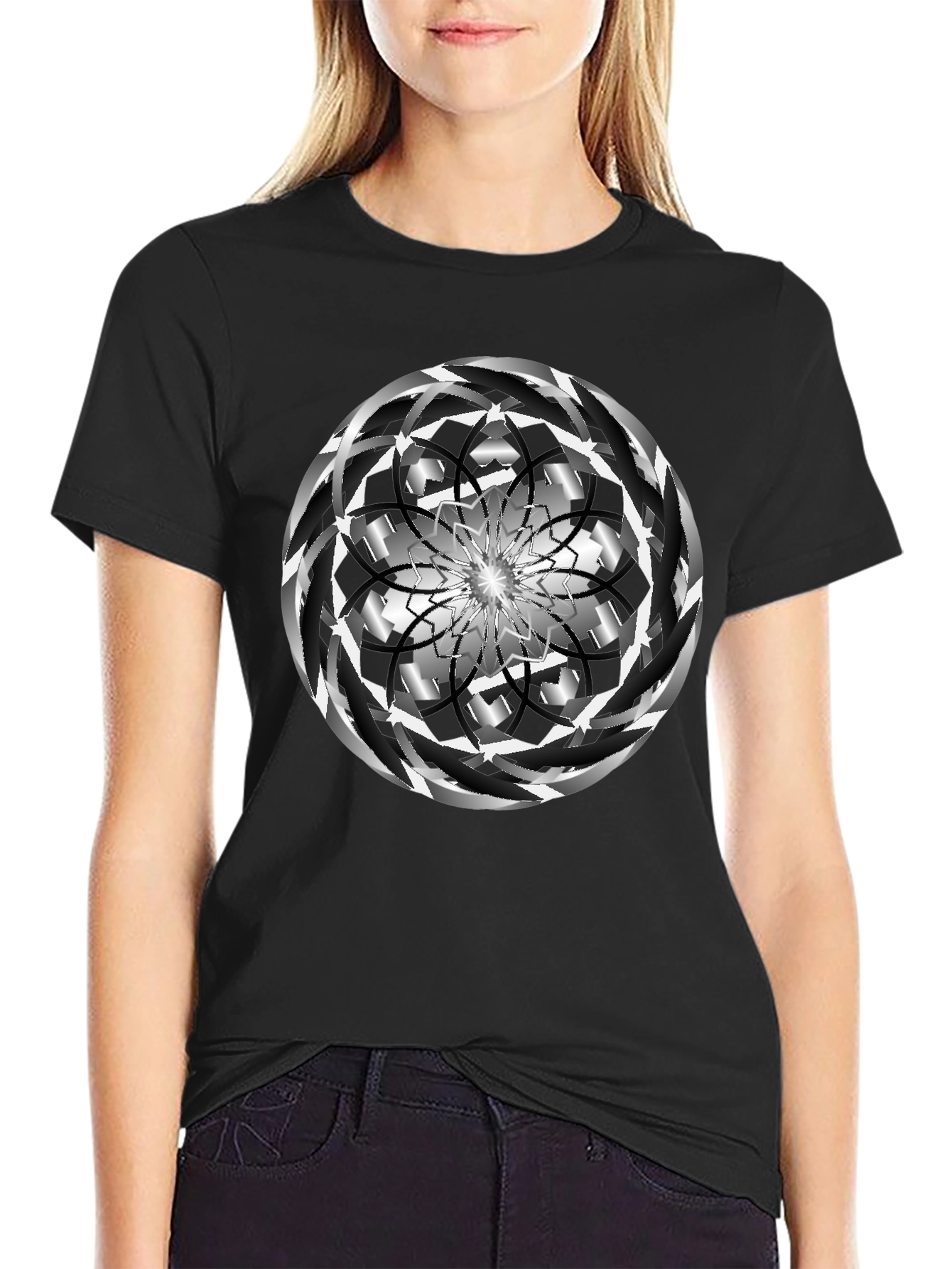 Abstract Swirl Graphic Black Tee
