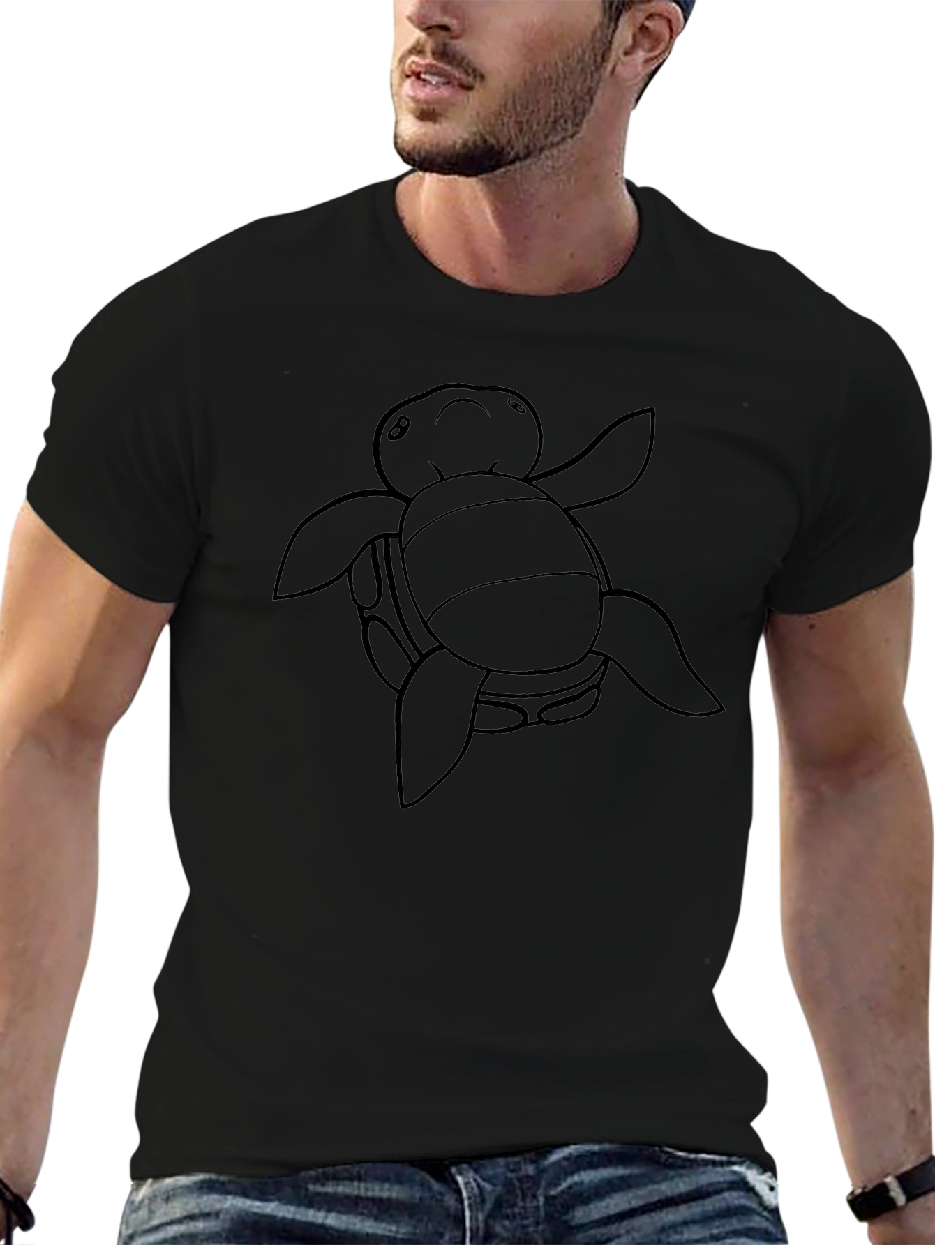 Turtle Outline Graphic Black T-Shirt