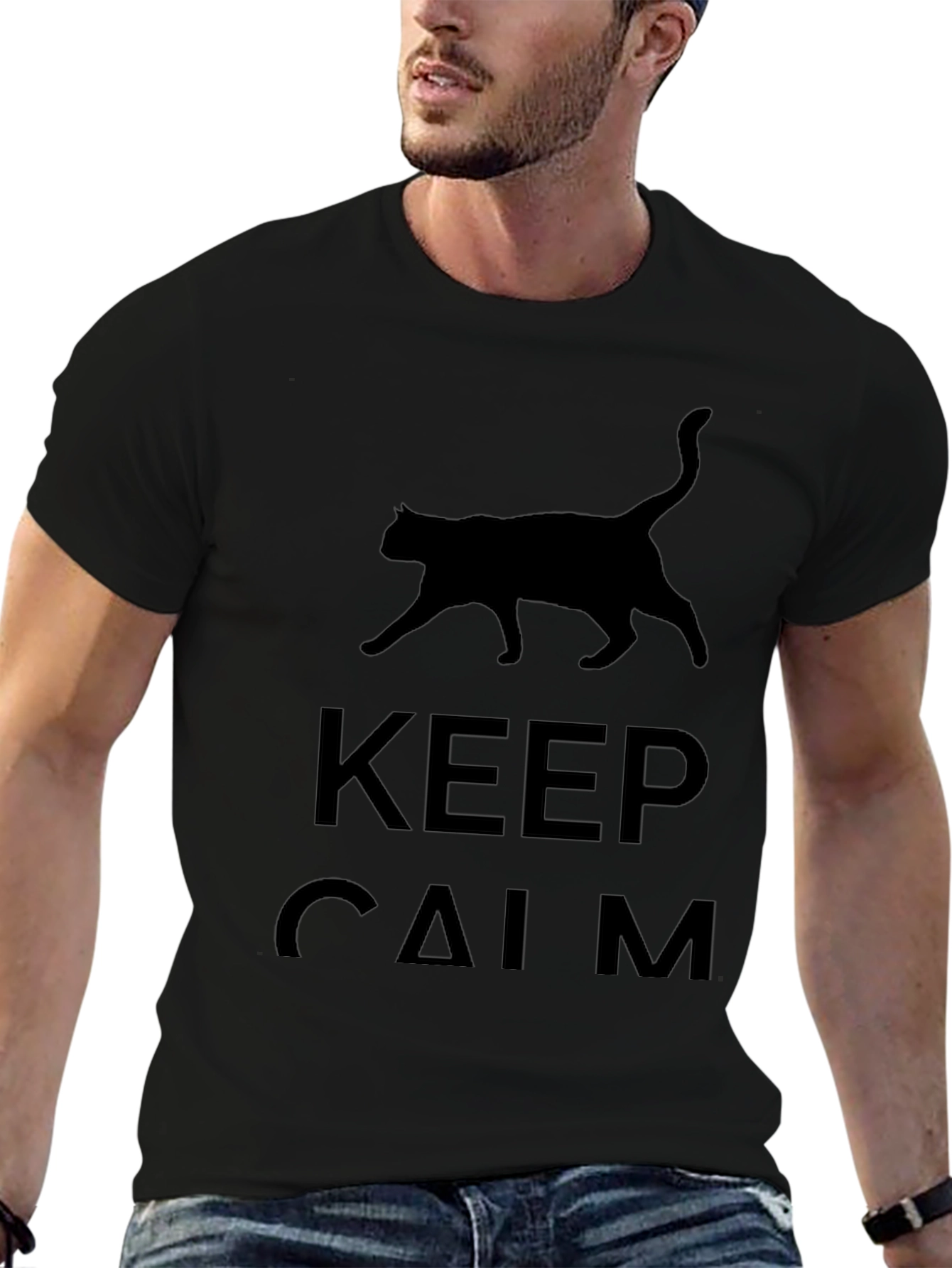 Keep Calm Cat T-Shirt - Black