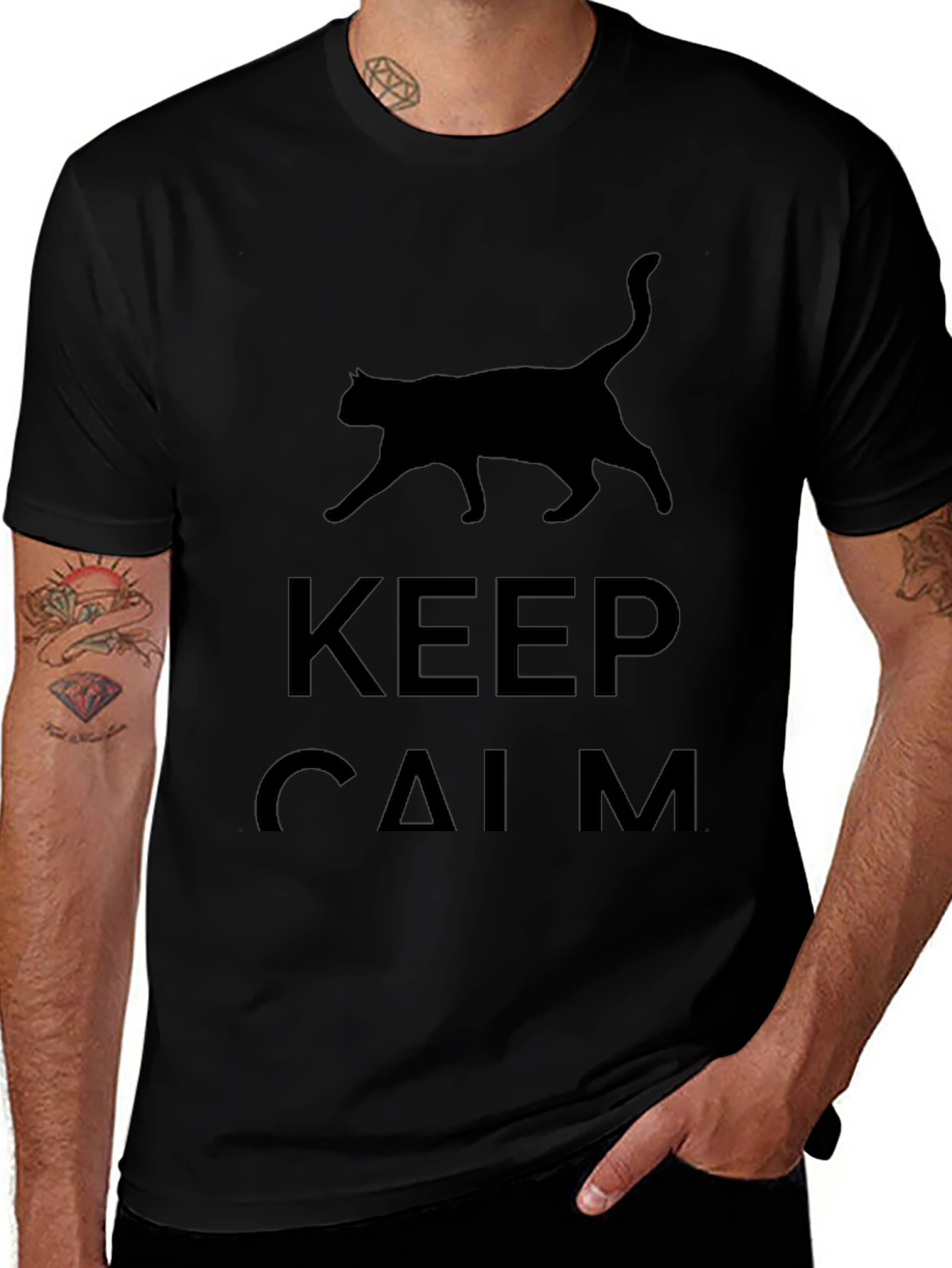 Keep Calm Cat T-Shirt - Black